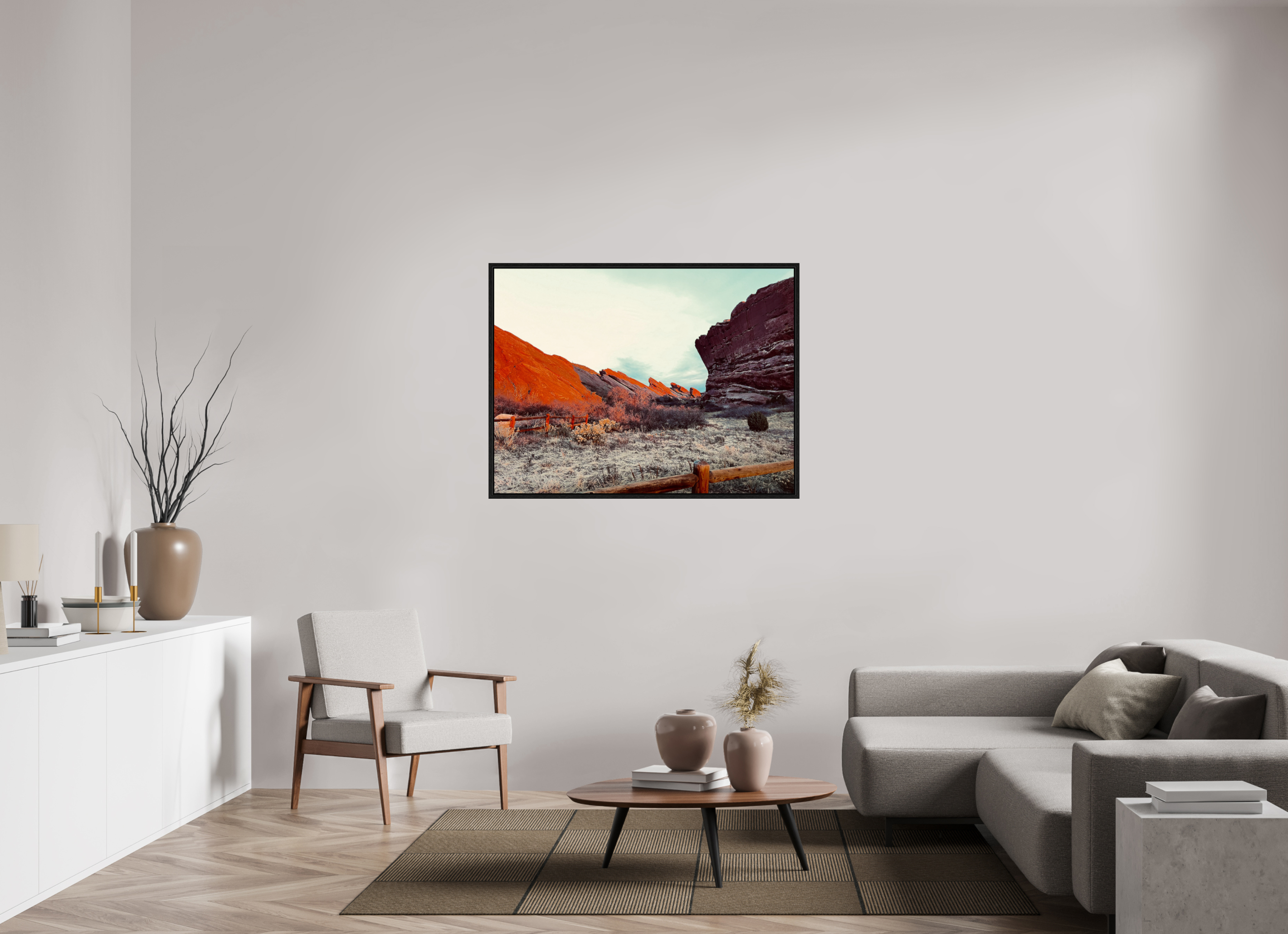 48 x 36″, Floater Frame Red Rocks at dawn 05