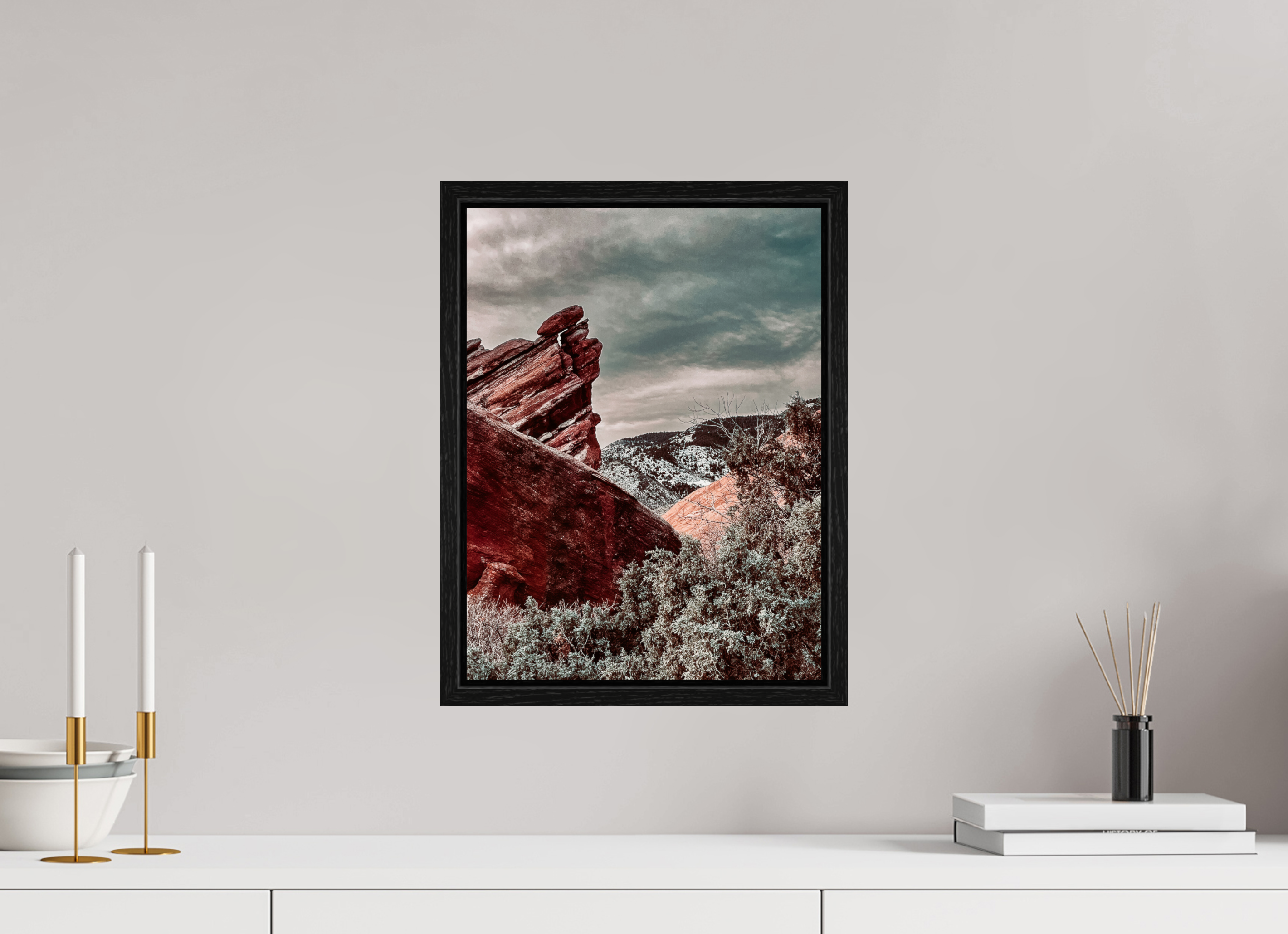 12 x 16″, Floater Frame Red Rocks at dawn 01