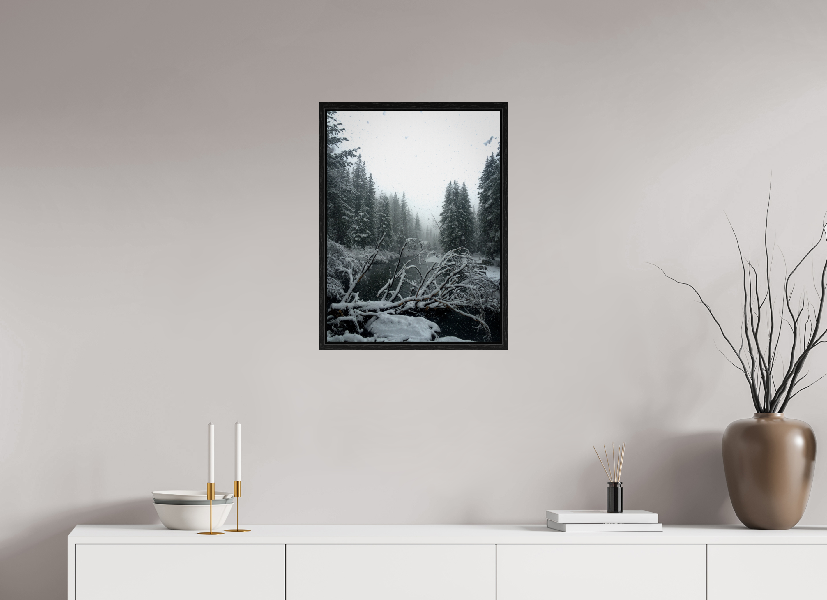 18 x 24″, Floater Frame Winter in Tahoe stream 08