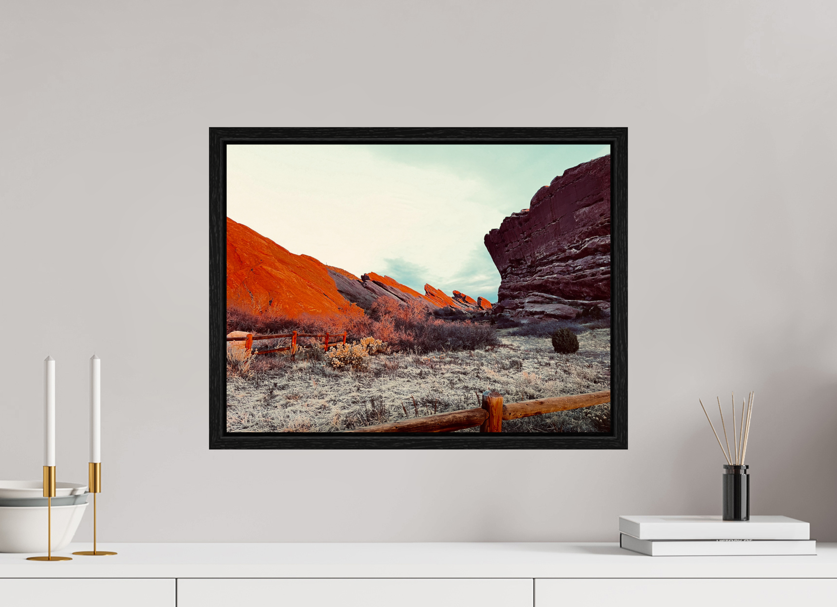 20 x 15″, Floater Frame Red Rocks at dawn 05