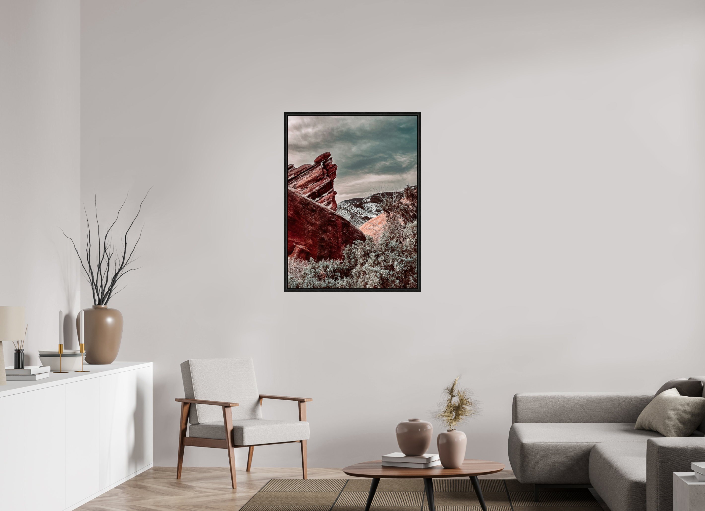 30 x 40″, Floater Frame Red Rocks at dawn 01