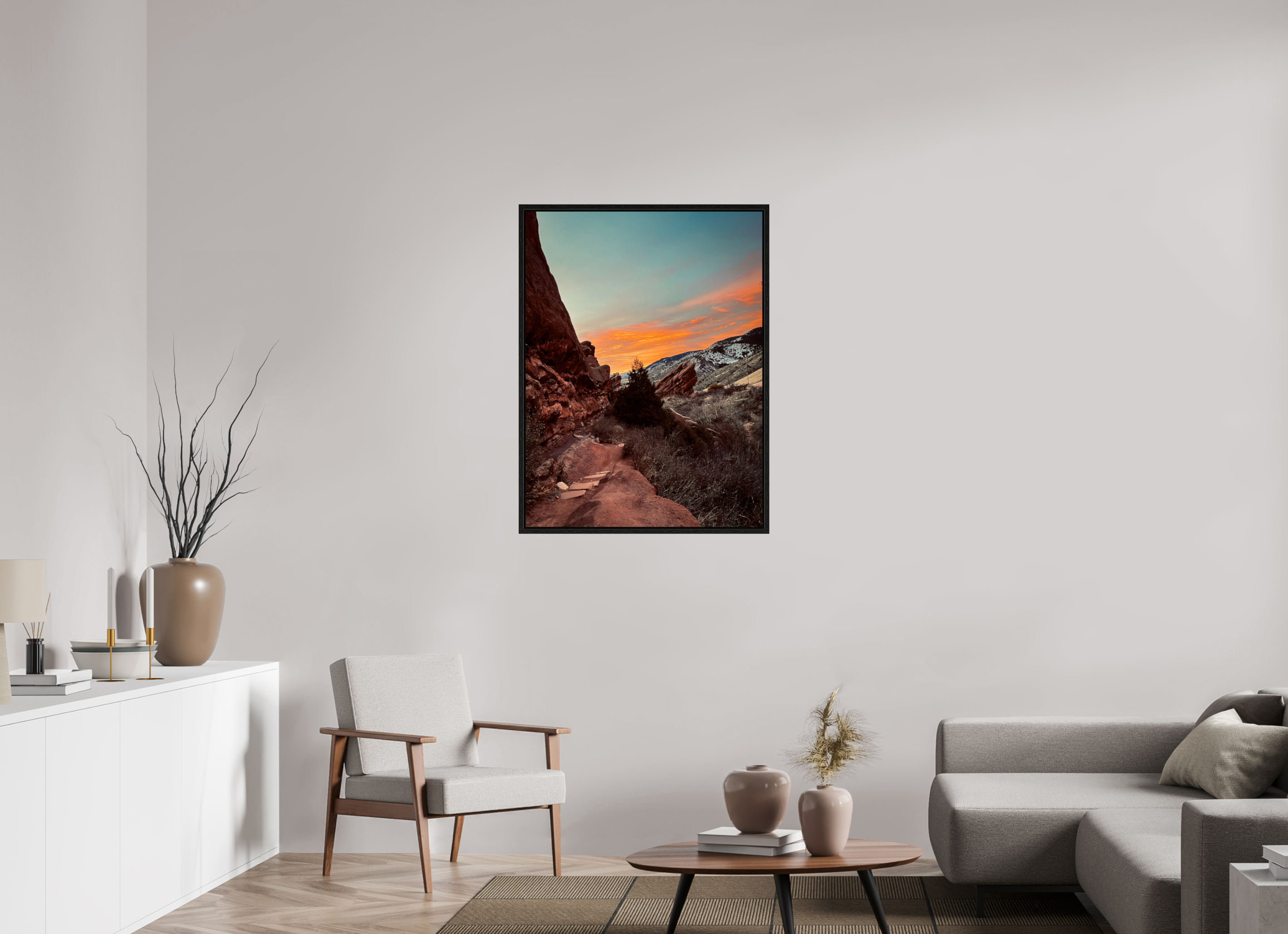30 x 40″, Floater Frame Red Rocks at dawn 06