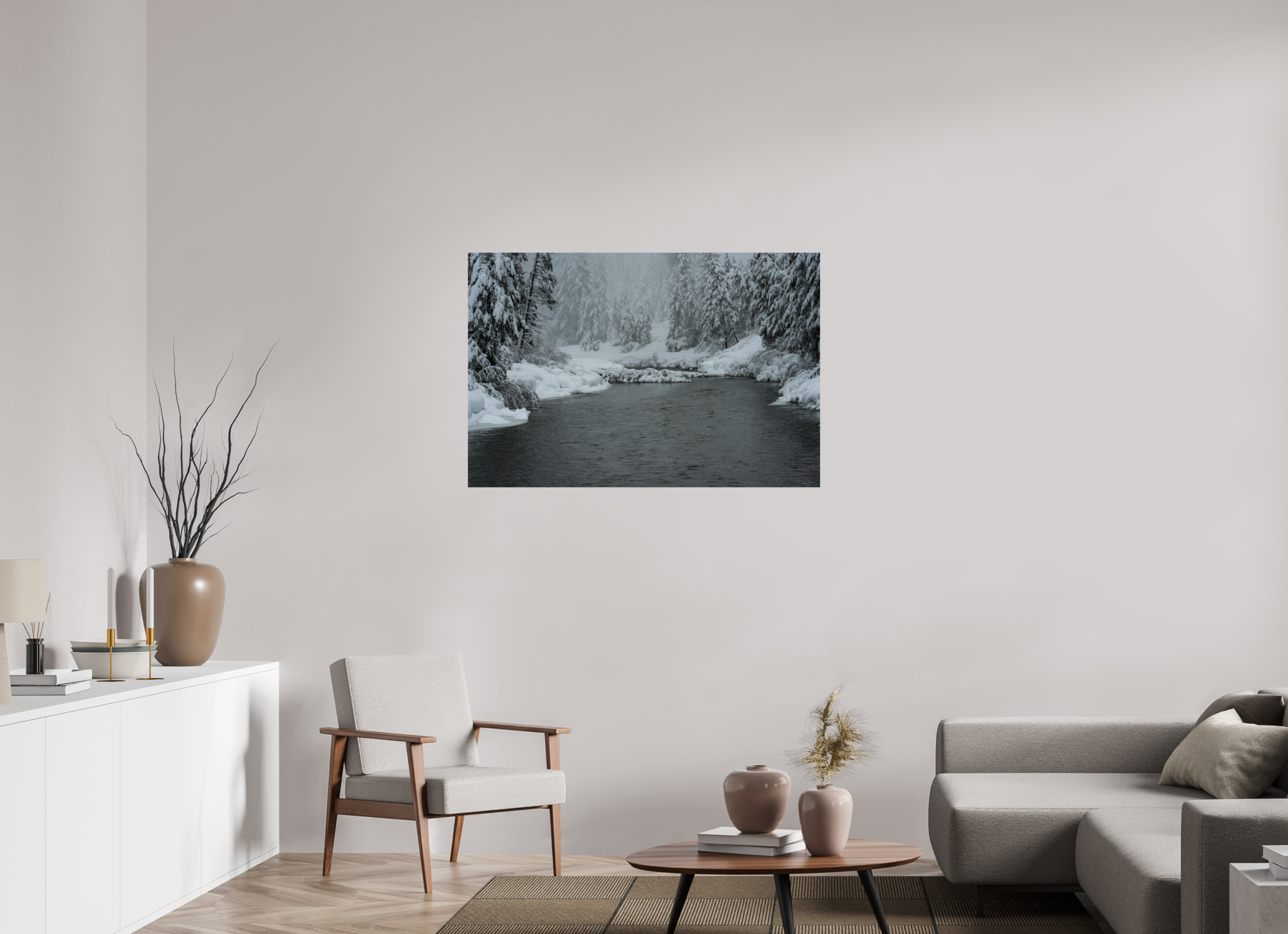45 x 30″, Photo Print with Protective Lamination Winter in Tahoe stream 09