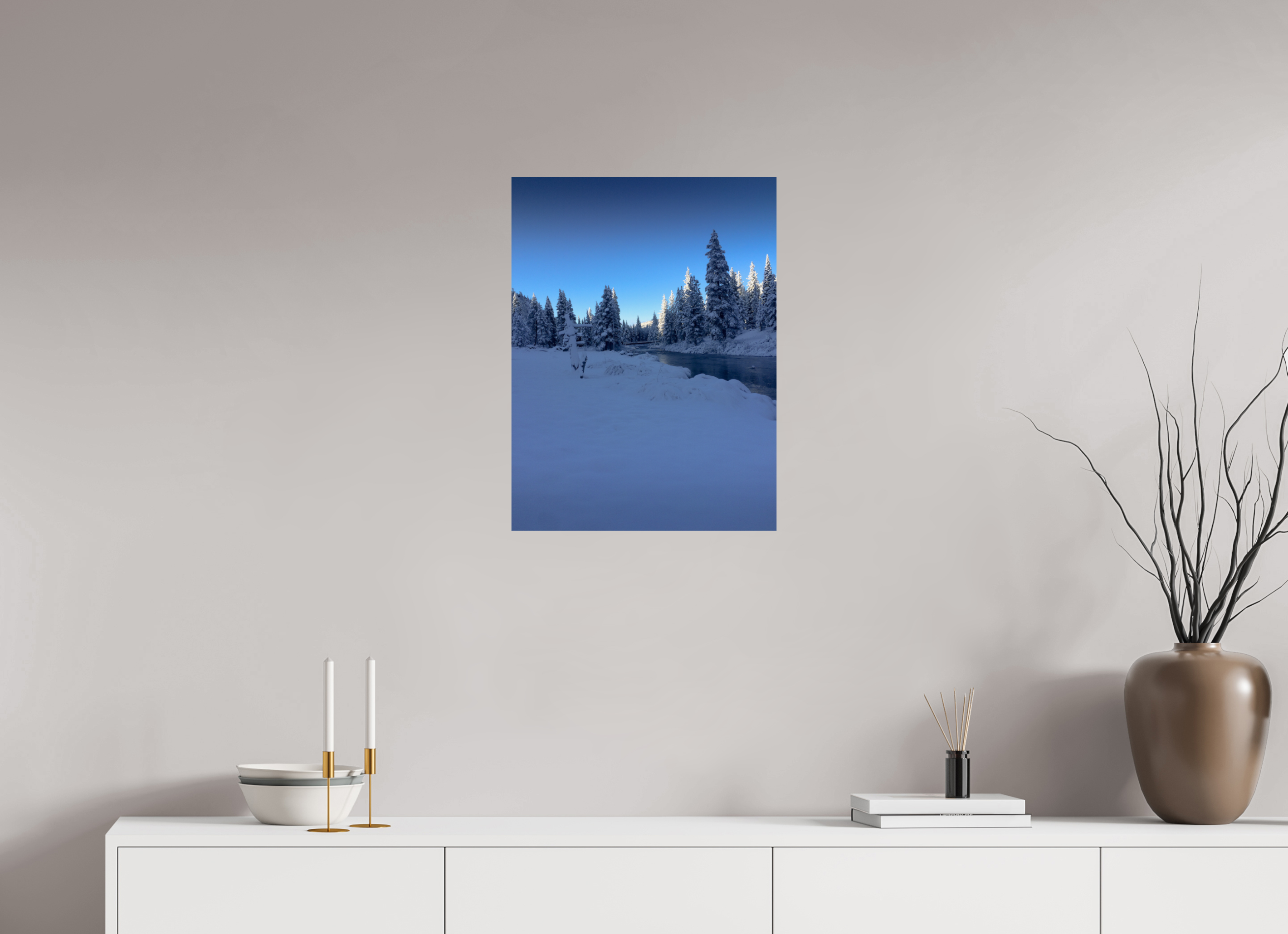 18 x 24″, Photo Print with Protective Lamination Winter in Tahoe stream 04