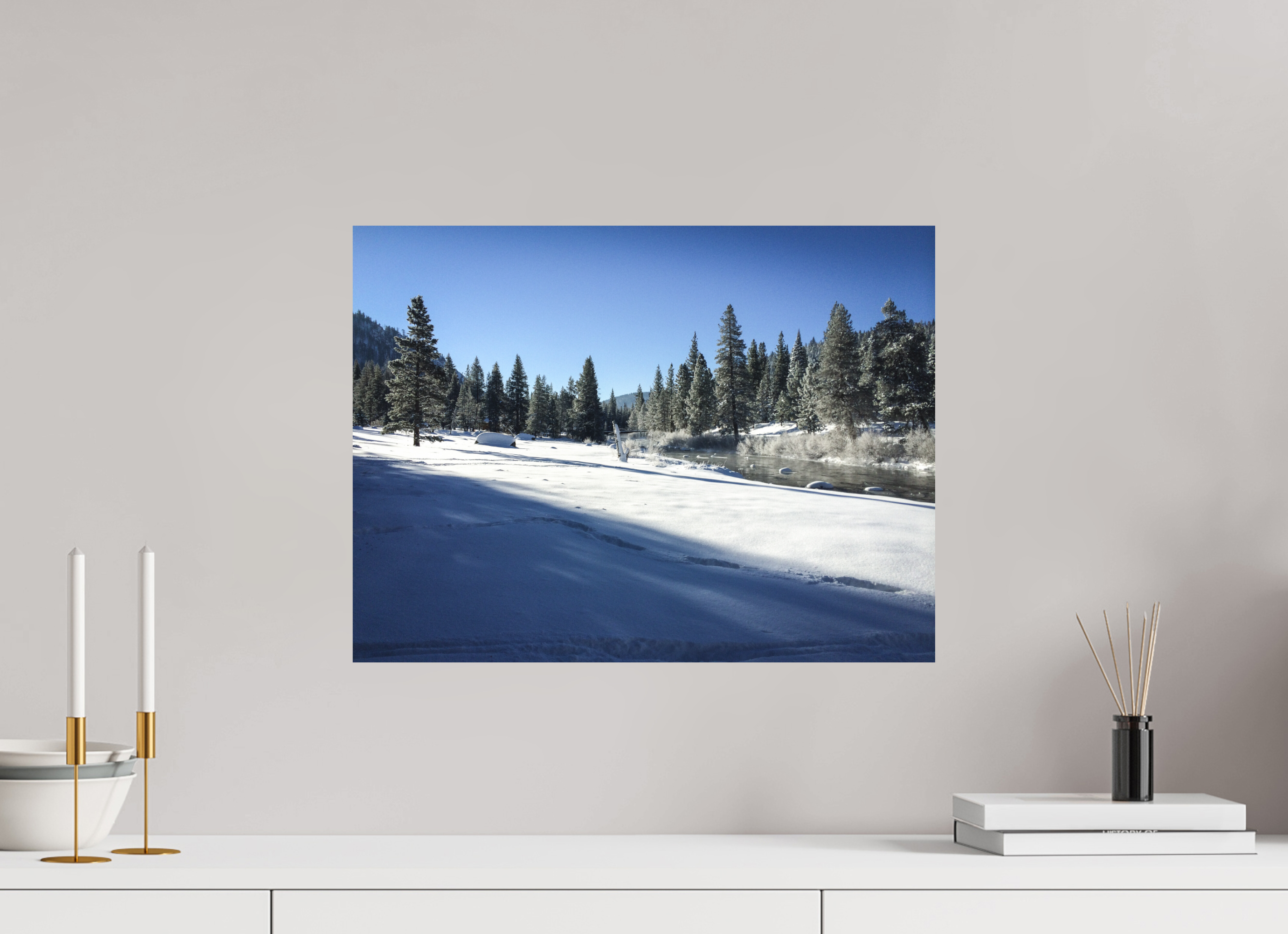 20 x 15″, Direct Print on Aluminum Dibond Winter in Tahoe Stream 07