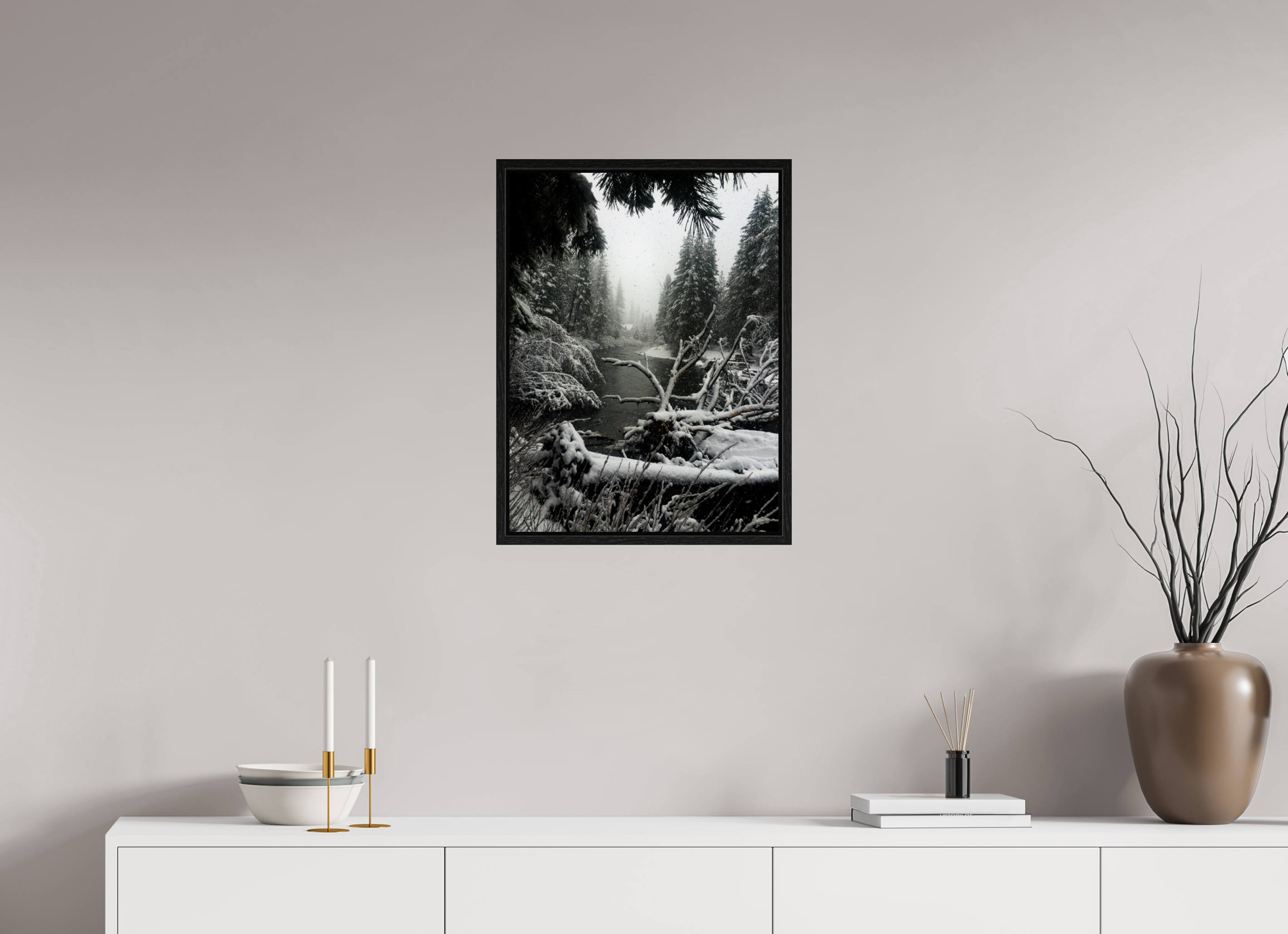 18 x 24″, Floater Frame Winter in Tahoe stream 06