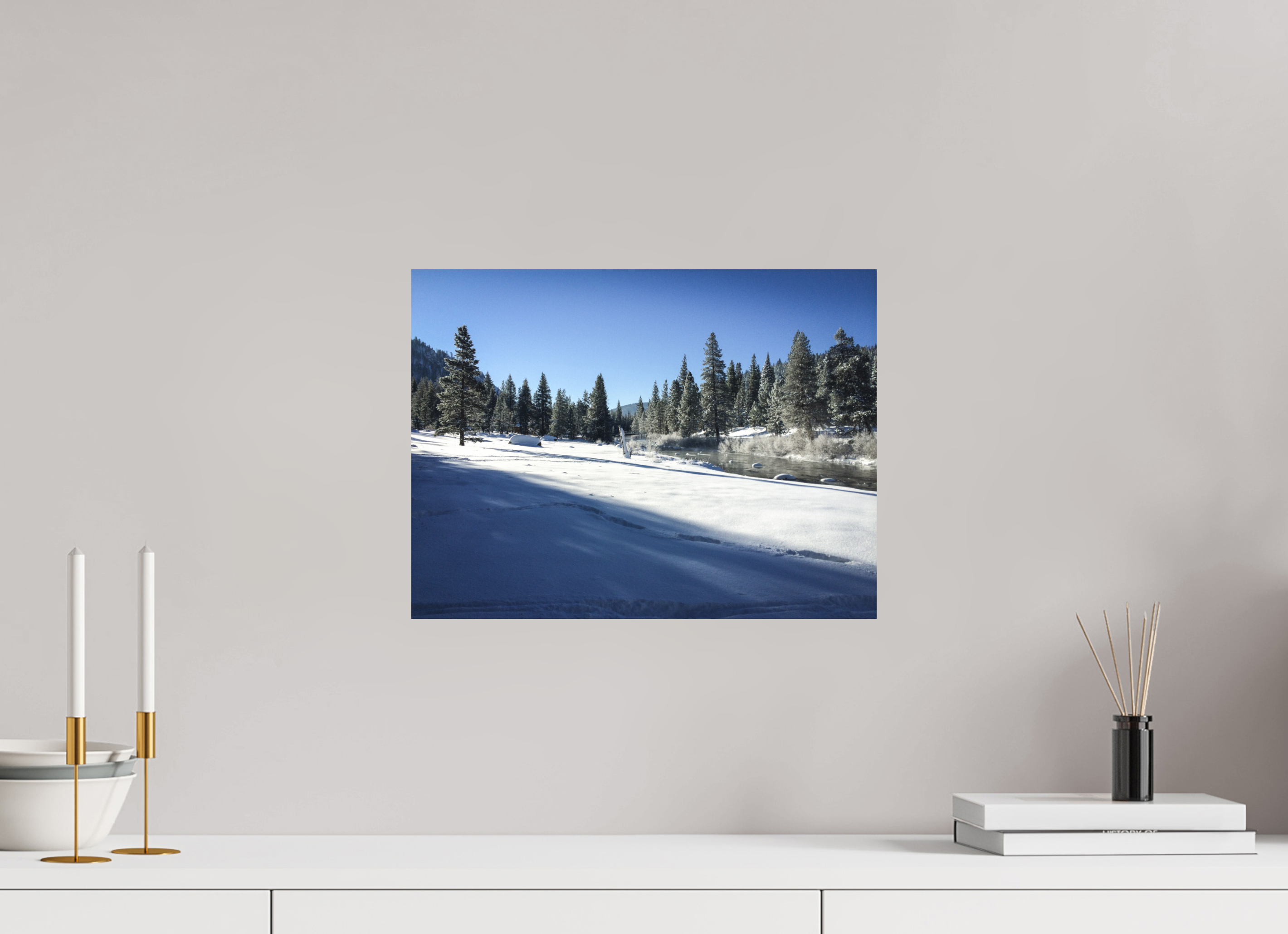 16 x 12″, Direct Print on Aluminum Dibond Winter in Tahoe Stream 07