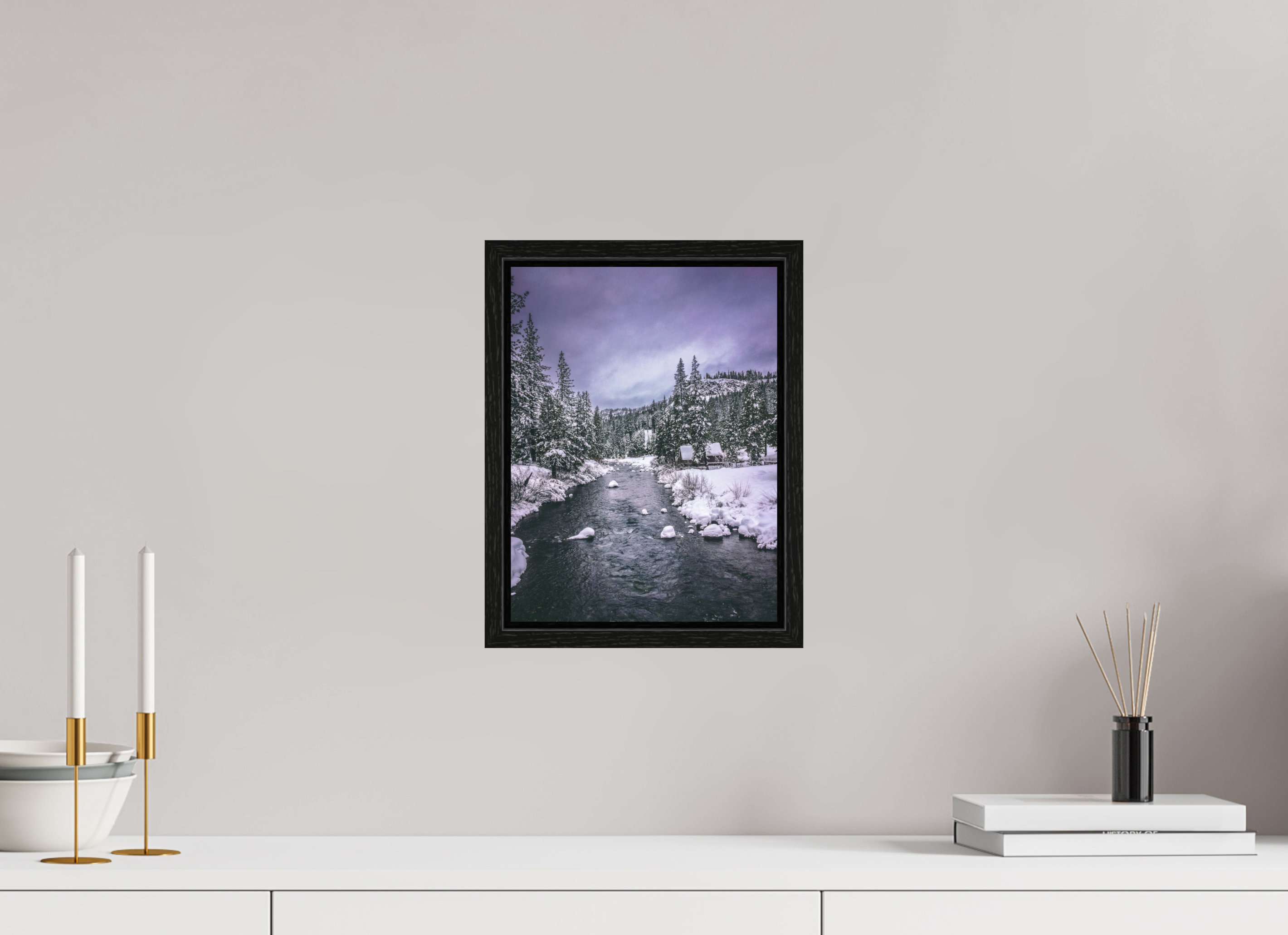 9 x 12″, Floater Frame Winter in Tahoe stream 02
