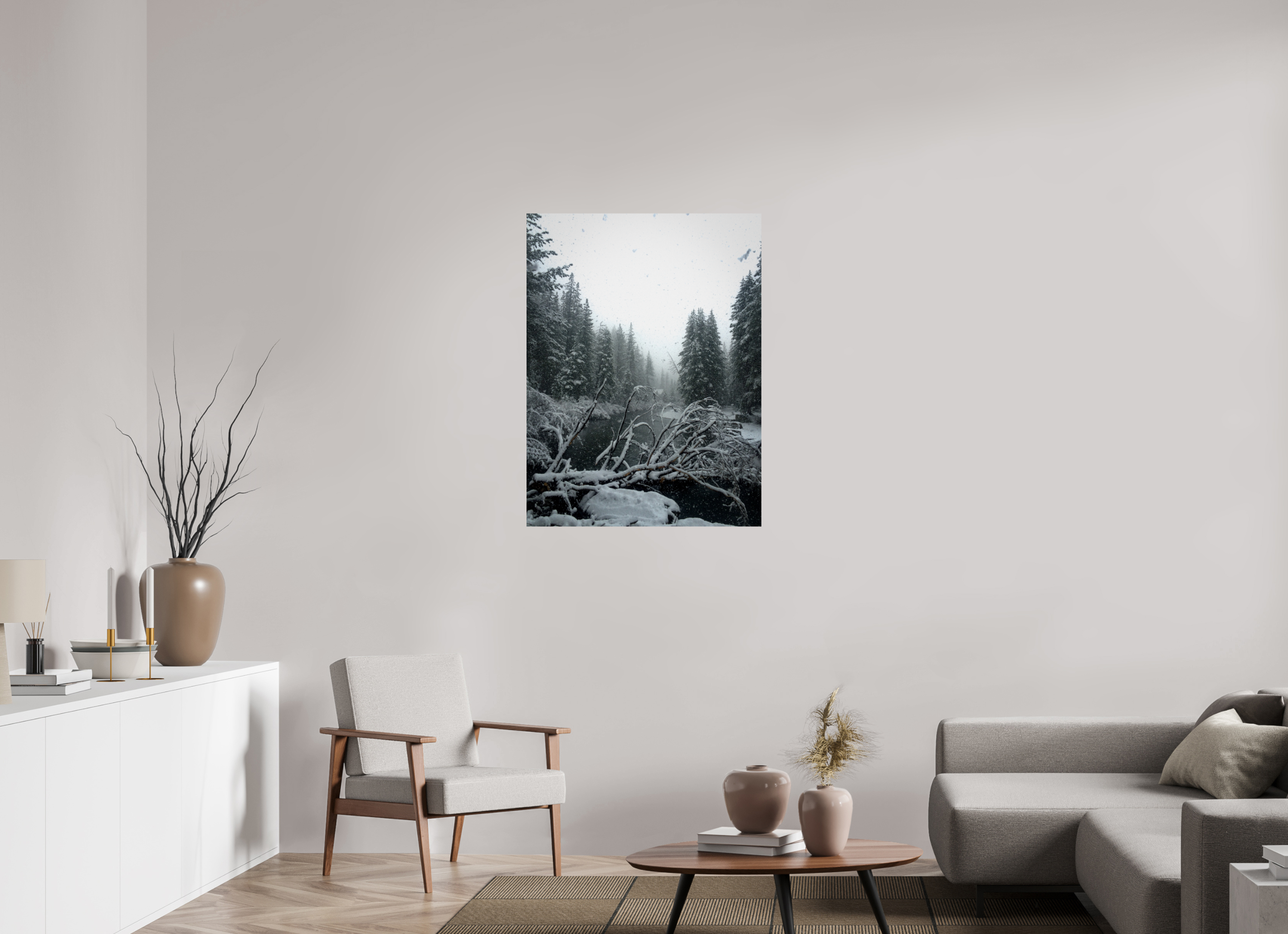 30 x 40″, Photo Print with Protective Lamination Winter in Tahoe stream 08