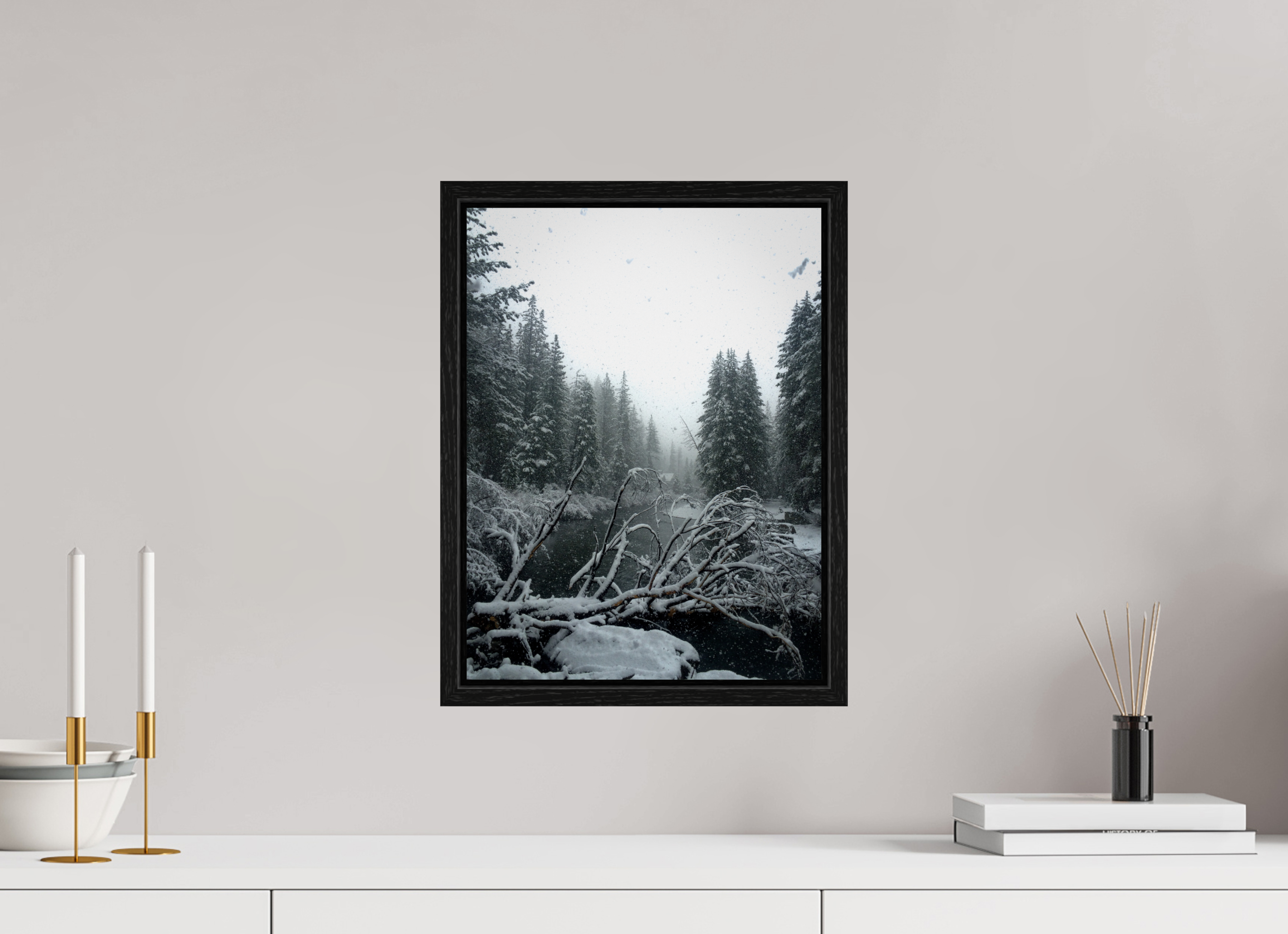 12 x 16″, Floater Frame Winter in Tahoe stream 08