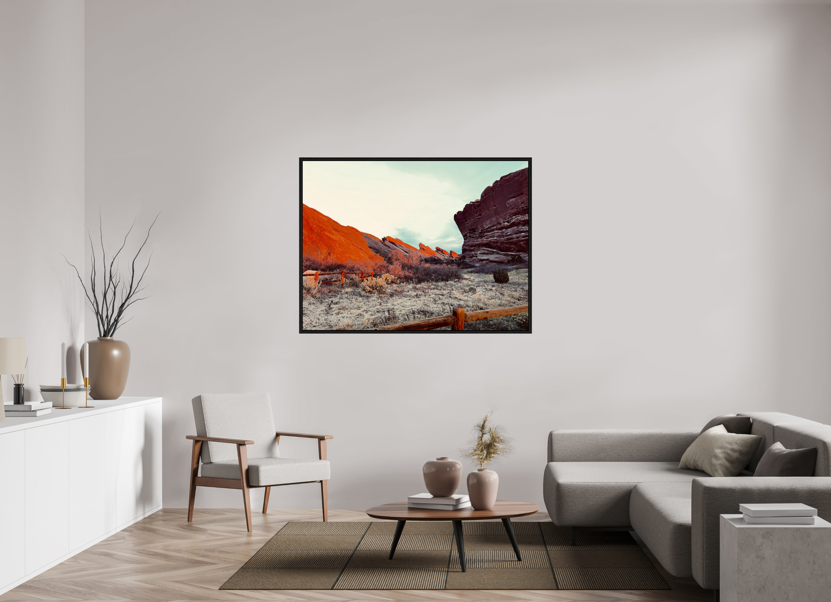 56 x 42″, Floater Frame Red Rocks at dawn 05