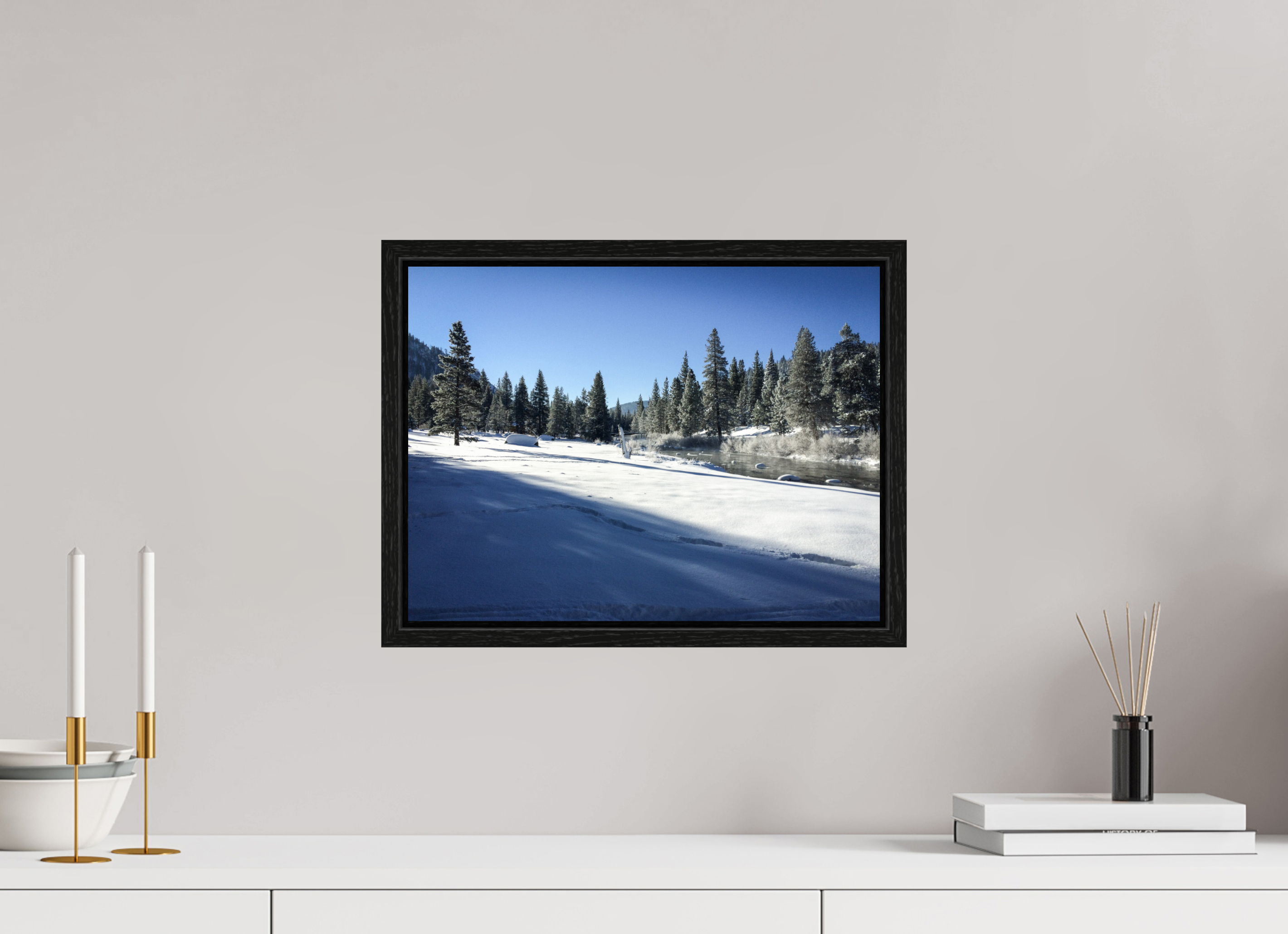 16 x 12″, Floater Frame Winter in Tahoe Stream 07