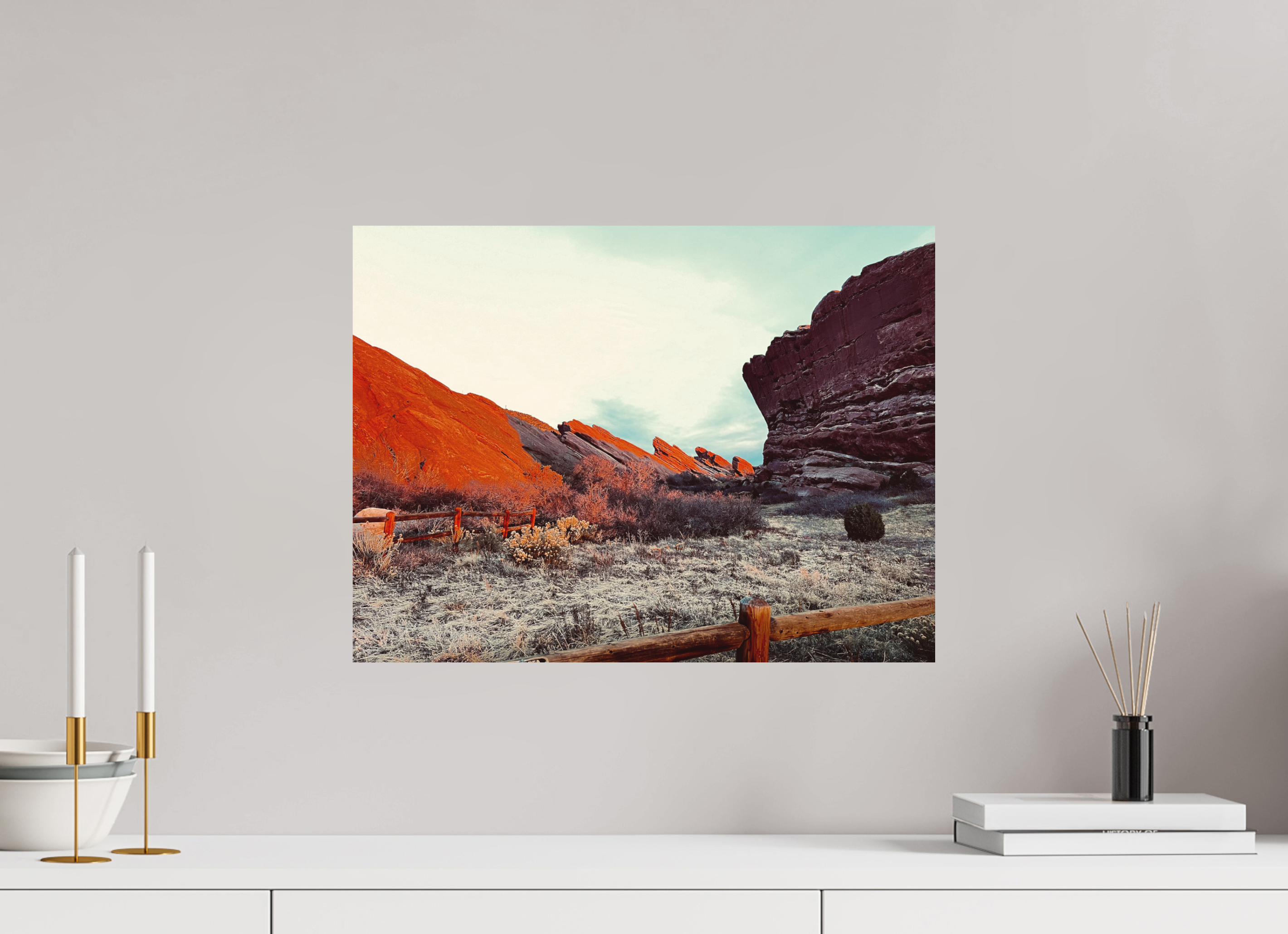 20 x 15″, Direct Print on Aluminum Dibond Red Rocks at dawn 05