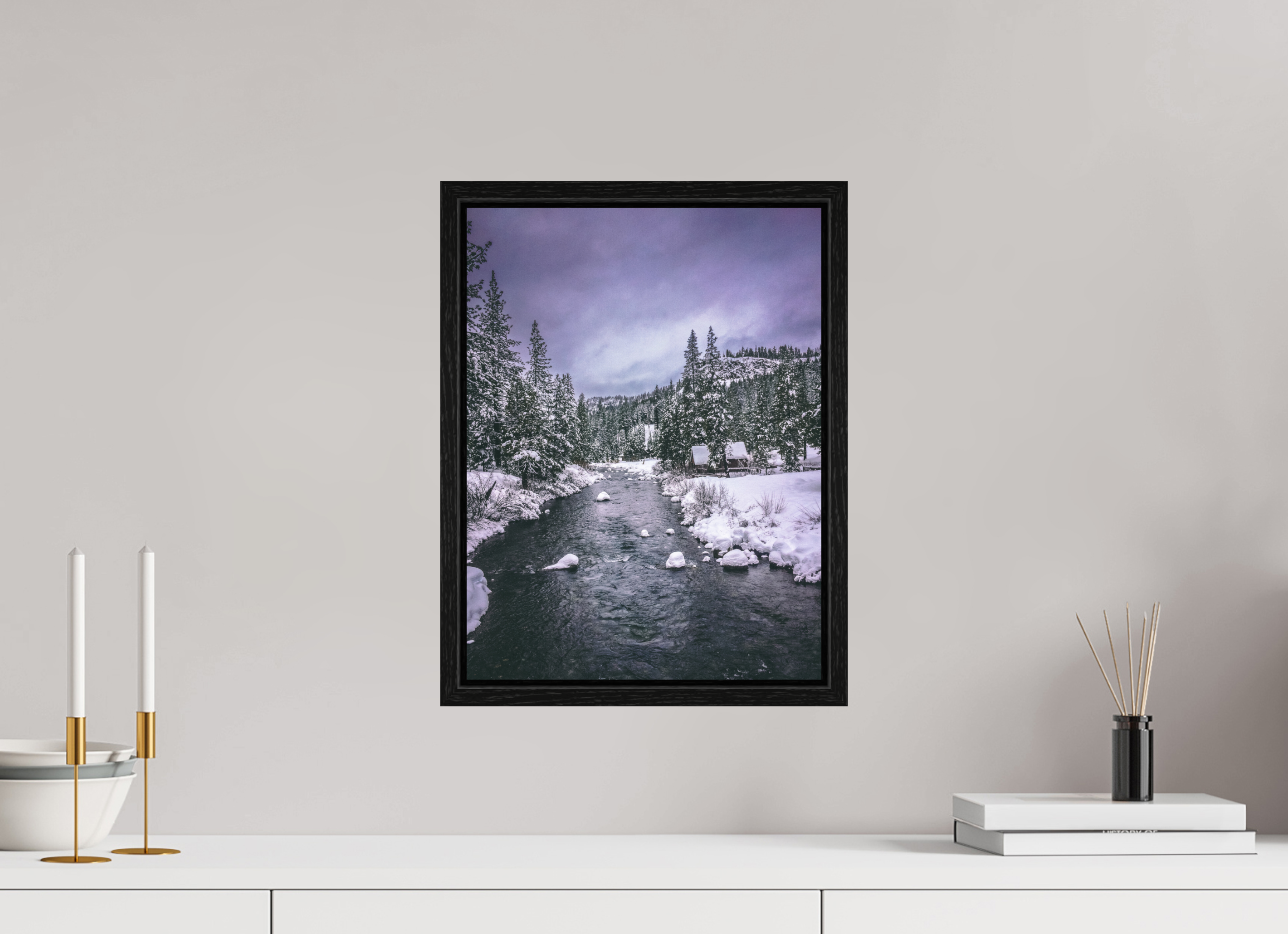 12 x 16″, Floater Frame Winter in Tahoe stream 02
