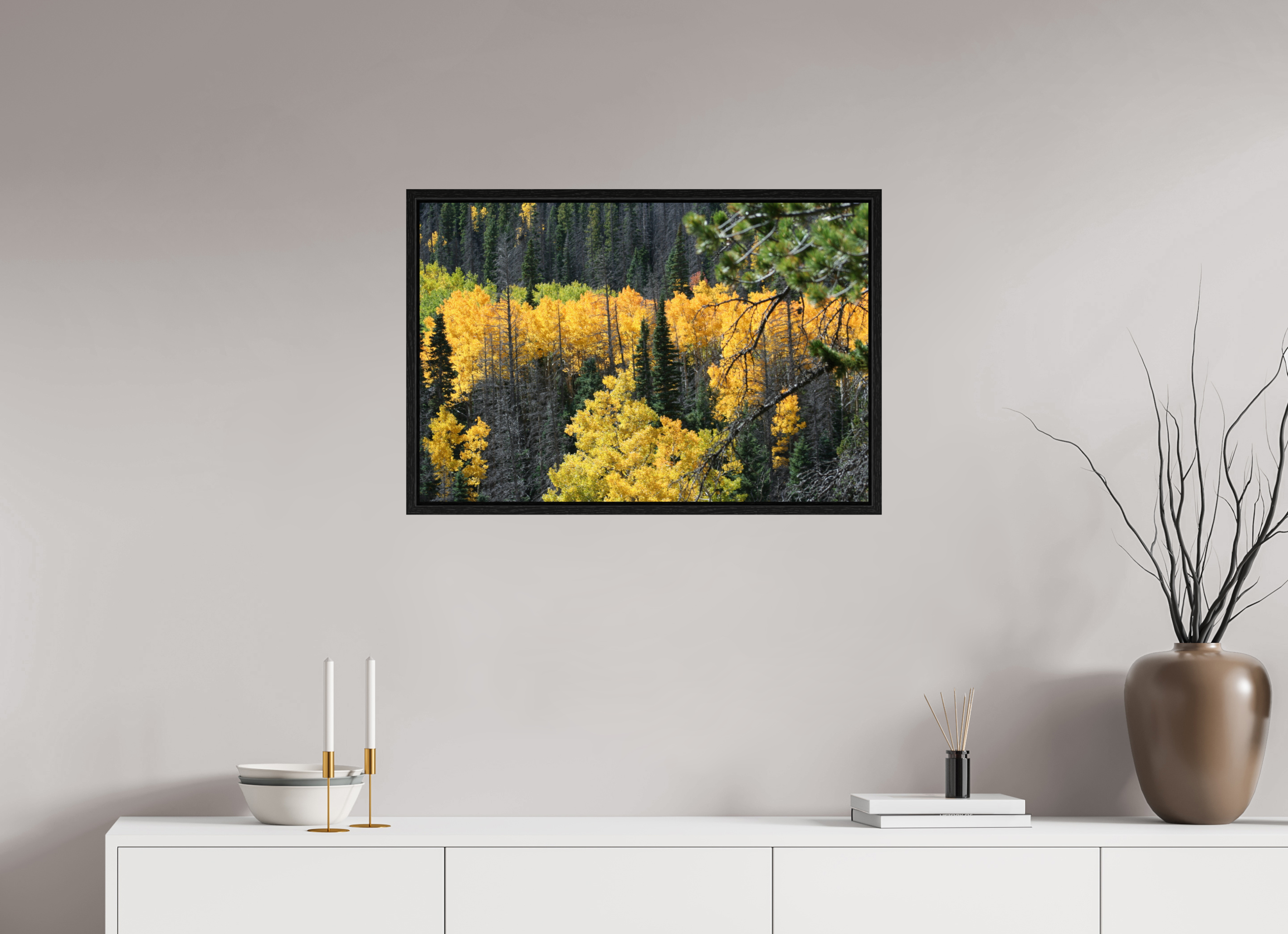 30 x 20″, Floater Frame Mountain Valley In Fall 03