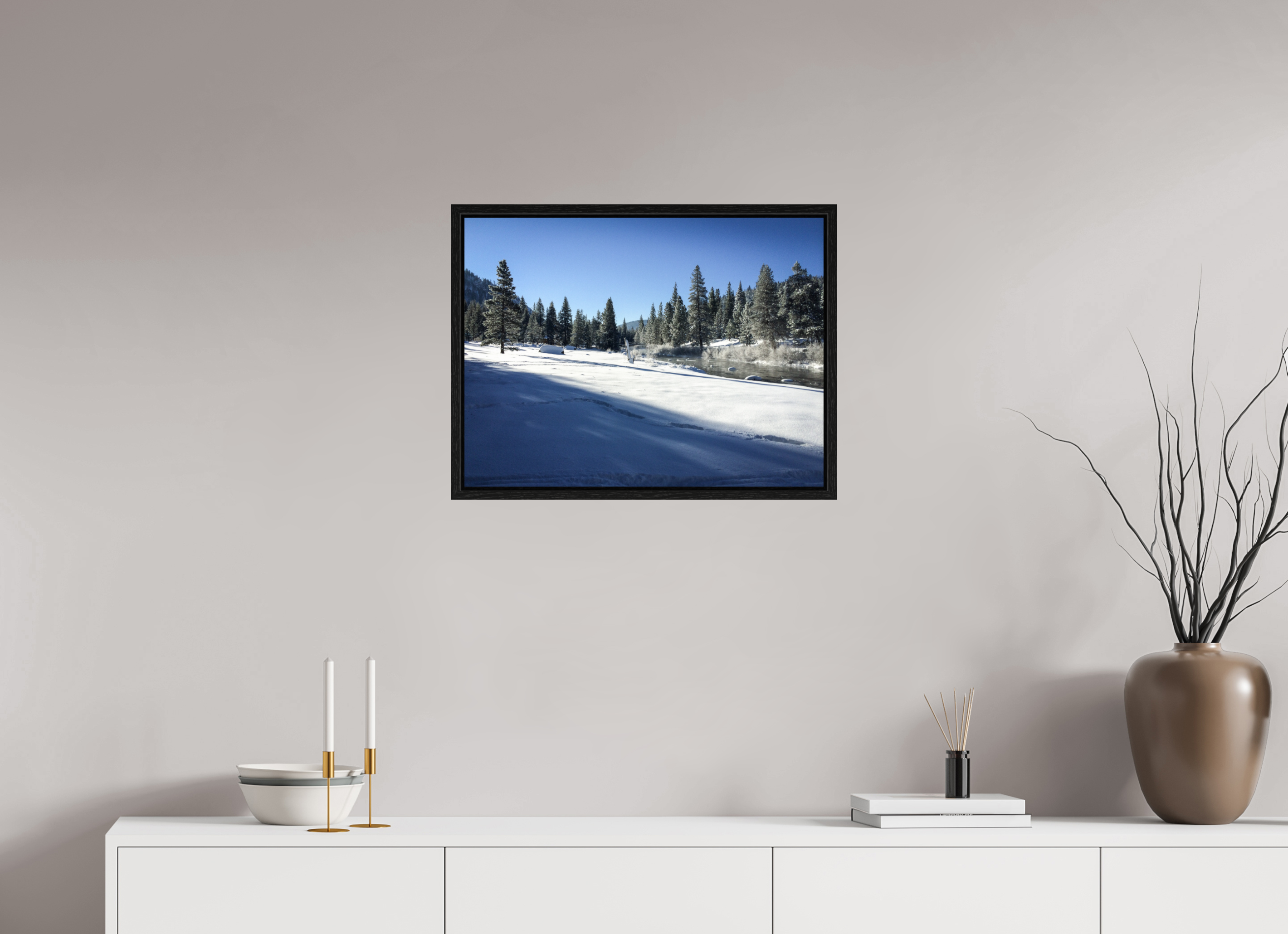 24 x 18″, Floater Frame Winter in Tahoe Stream 07