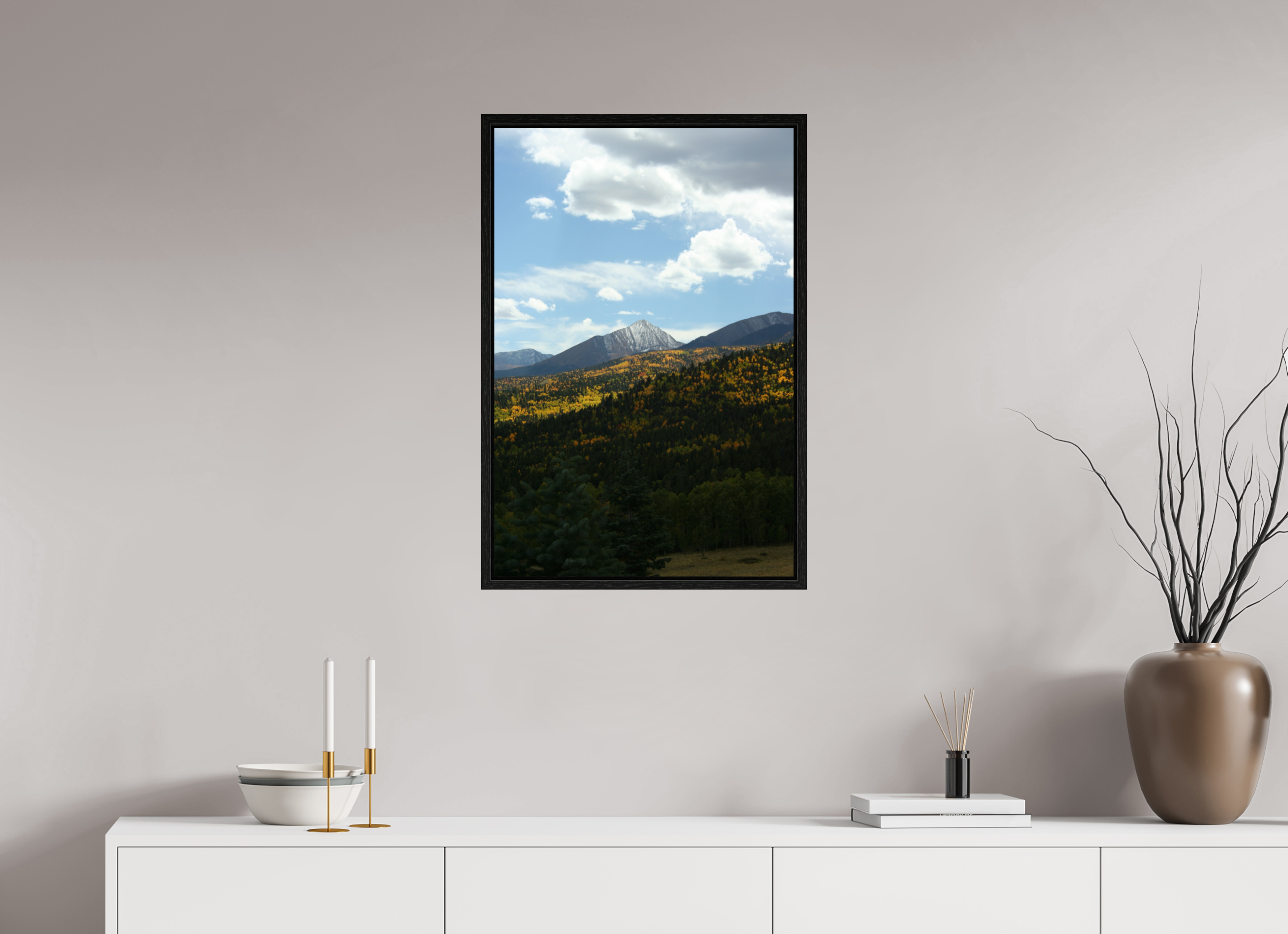20 x 30″, Floater Frame Sangre de Cristo Mountains in the Fall - Vertical