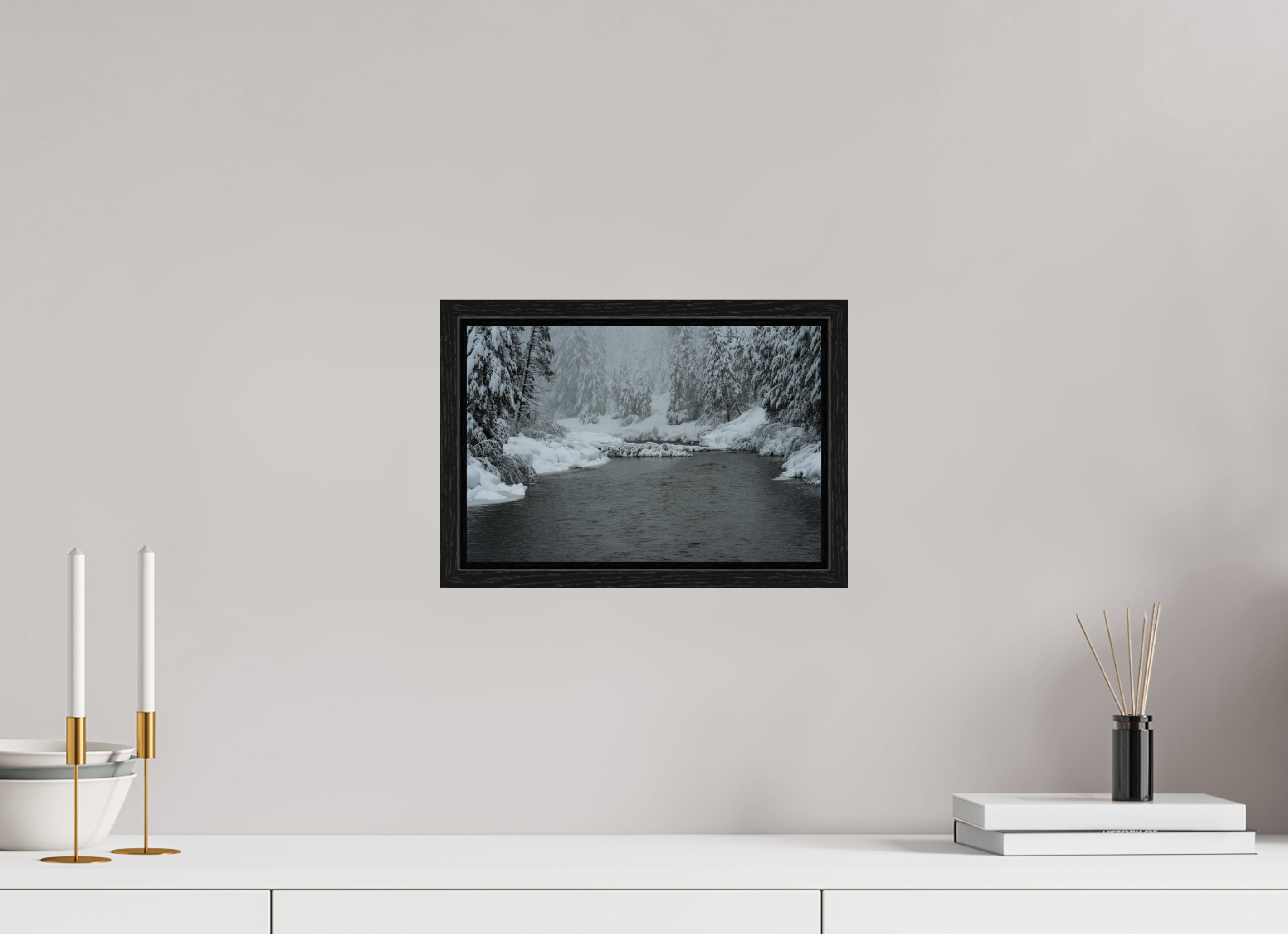 12 x 8″, Floater Frame Winter in Tahoe stream 09