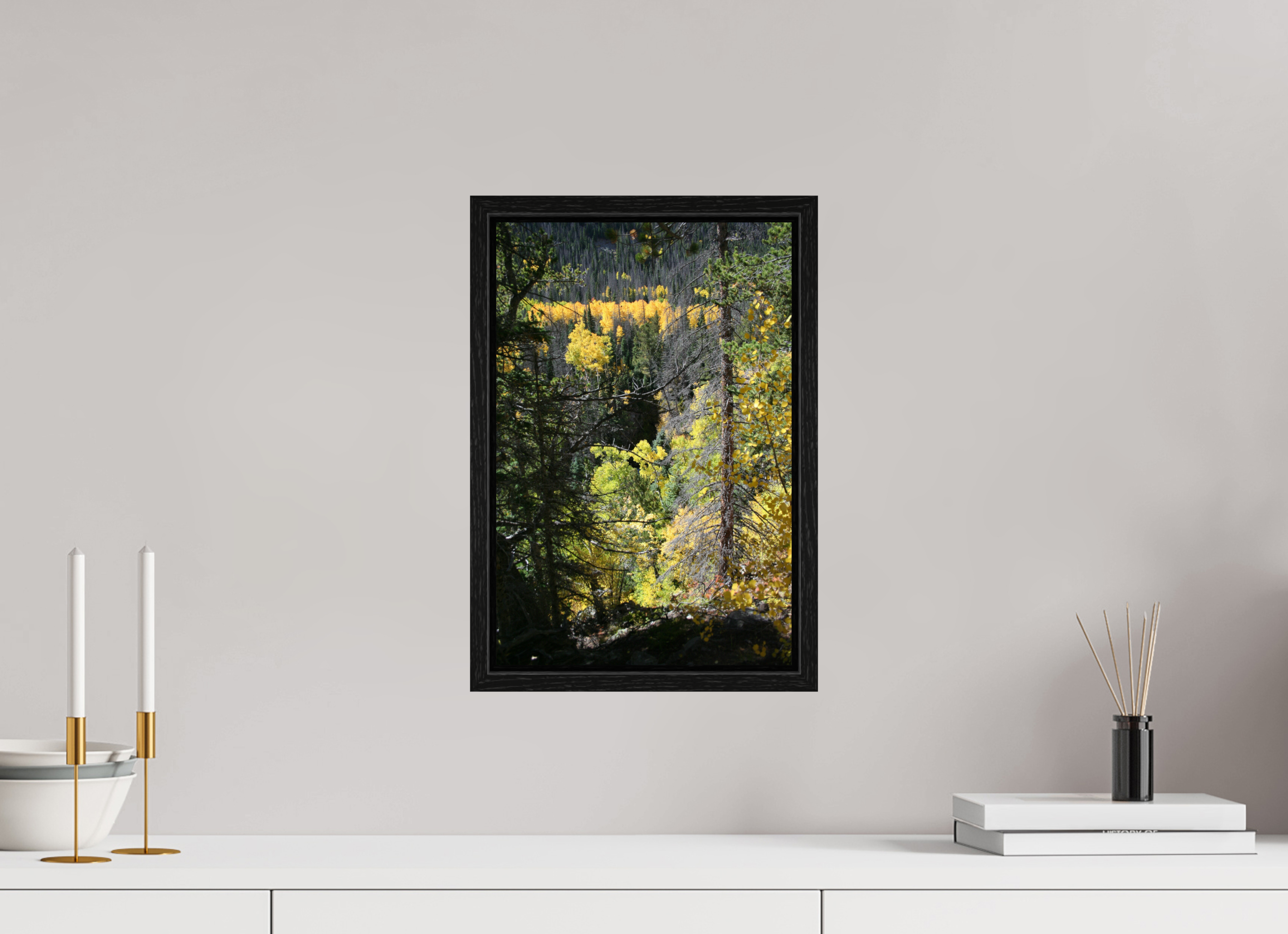 10 x 15″, Floater Frame Mountain Valley in Fall 01 - Vertical
