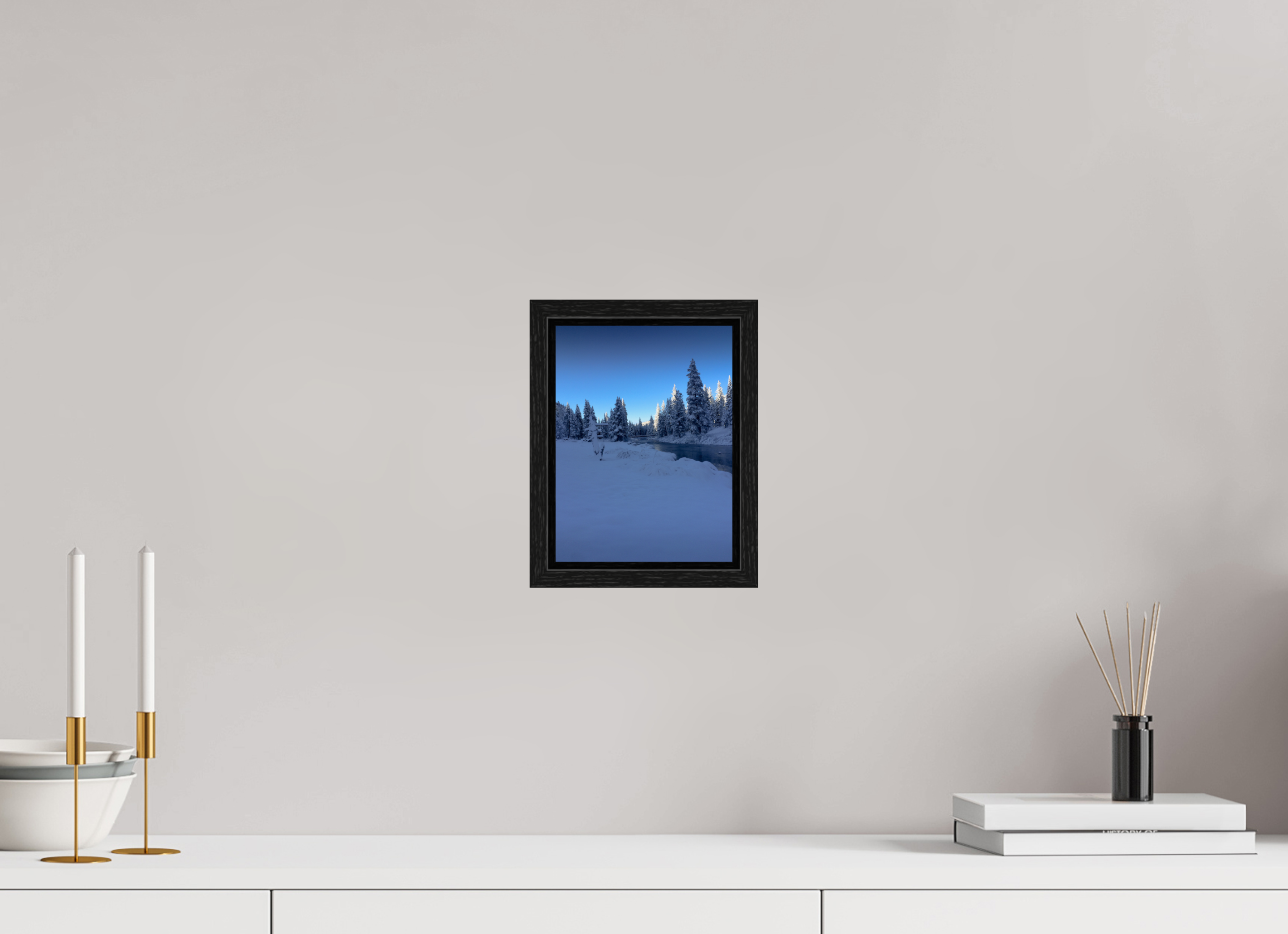 6 x 8″, Floater Frame Winter in Tahoe stream 04