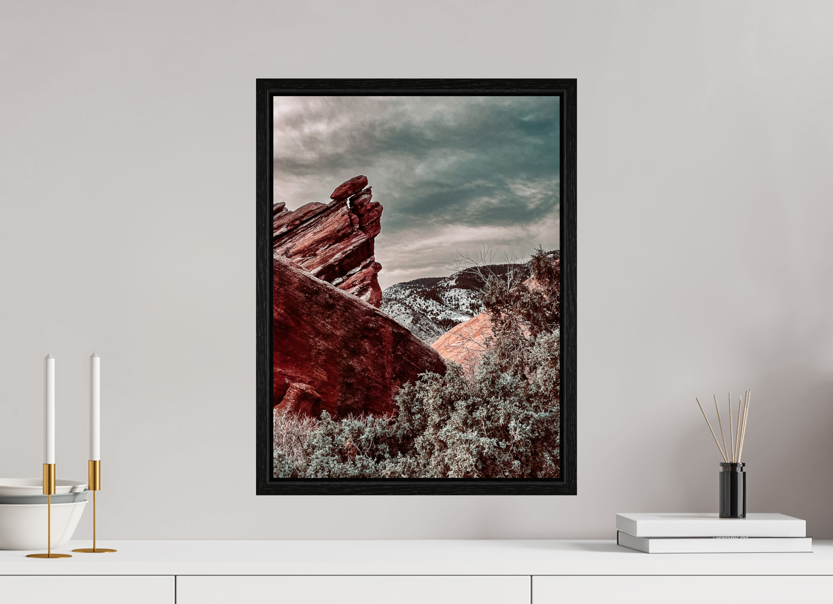 15 x 20″, Floater Frame Red Rocks at dawn 01