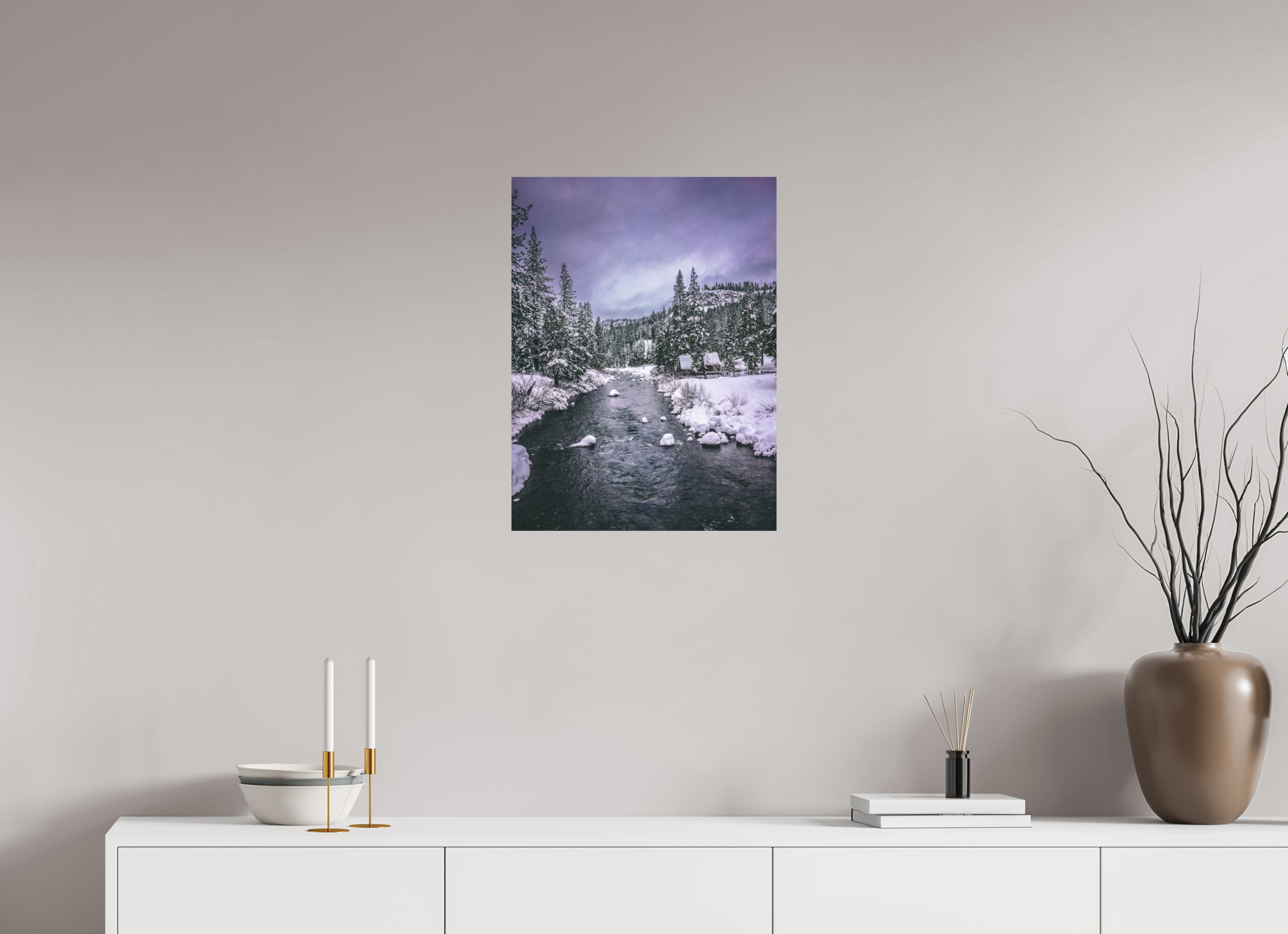 18 x 24″, Photo Print with Protective Lamination Winter in Tahoe stream 02