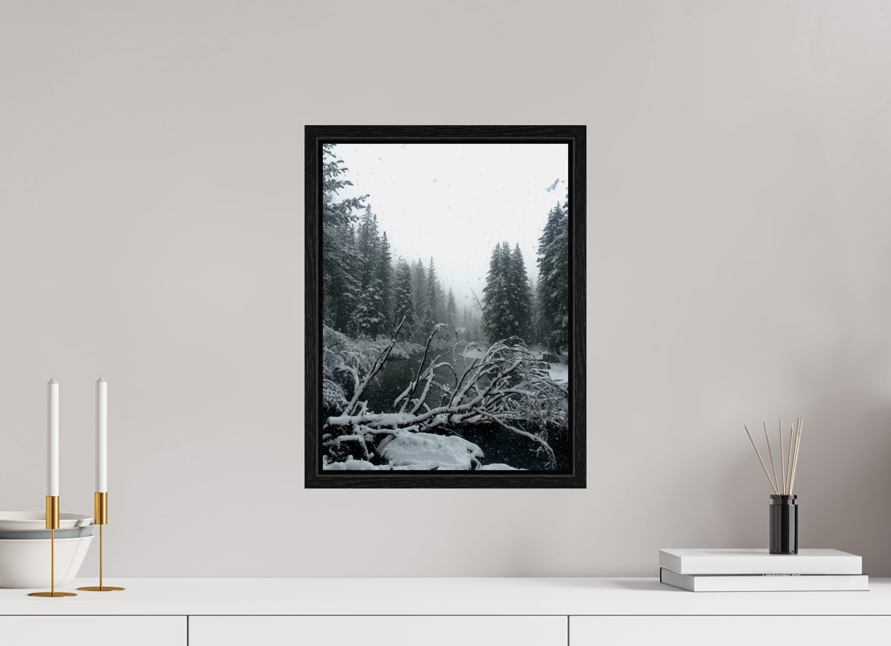 12 x 16″, Floater Frame Winter in Tahoe stream 05