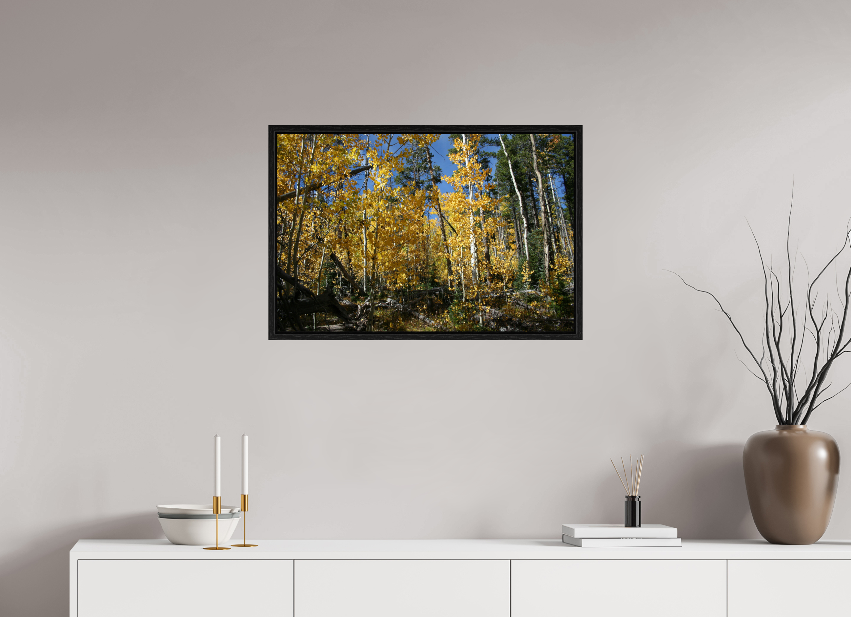 30 x 20″, Floater Frame Fall Aspens 03 - Horizontal