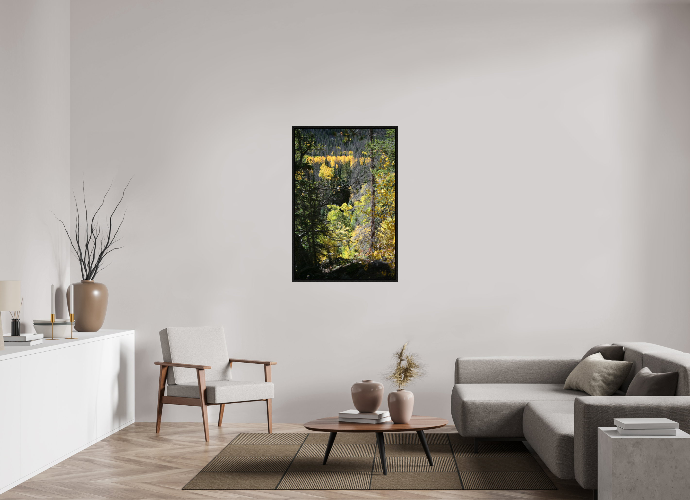 30 x 45″, Floater Frame Mountain Valley in Fall 01 - Vertical