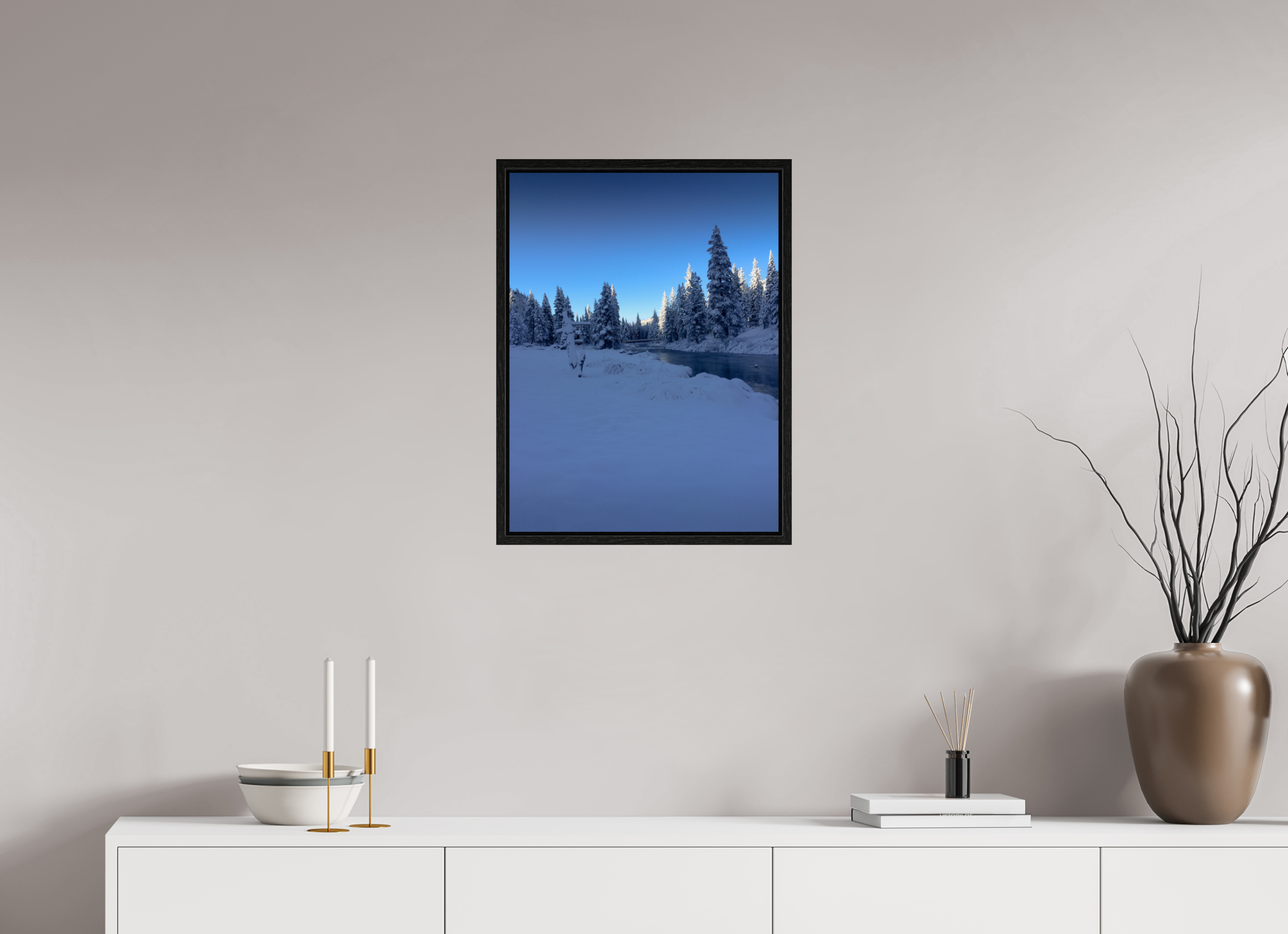 18 x 24″, Floater Frame Winter in Tahoe stream 04