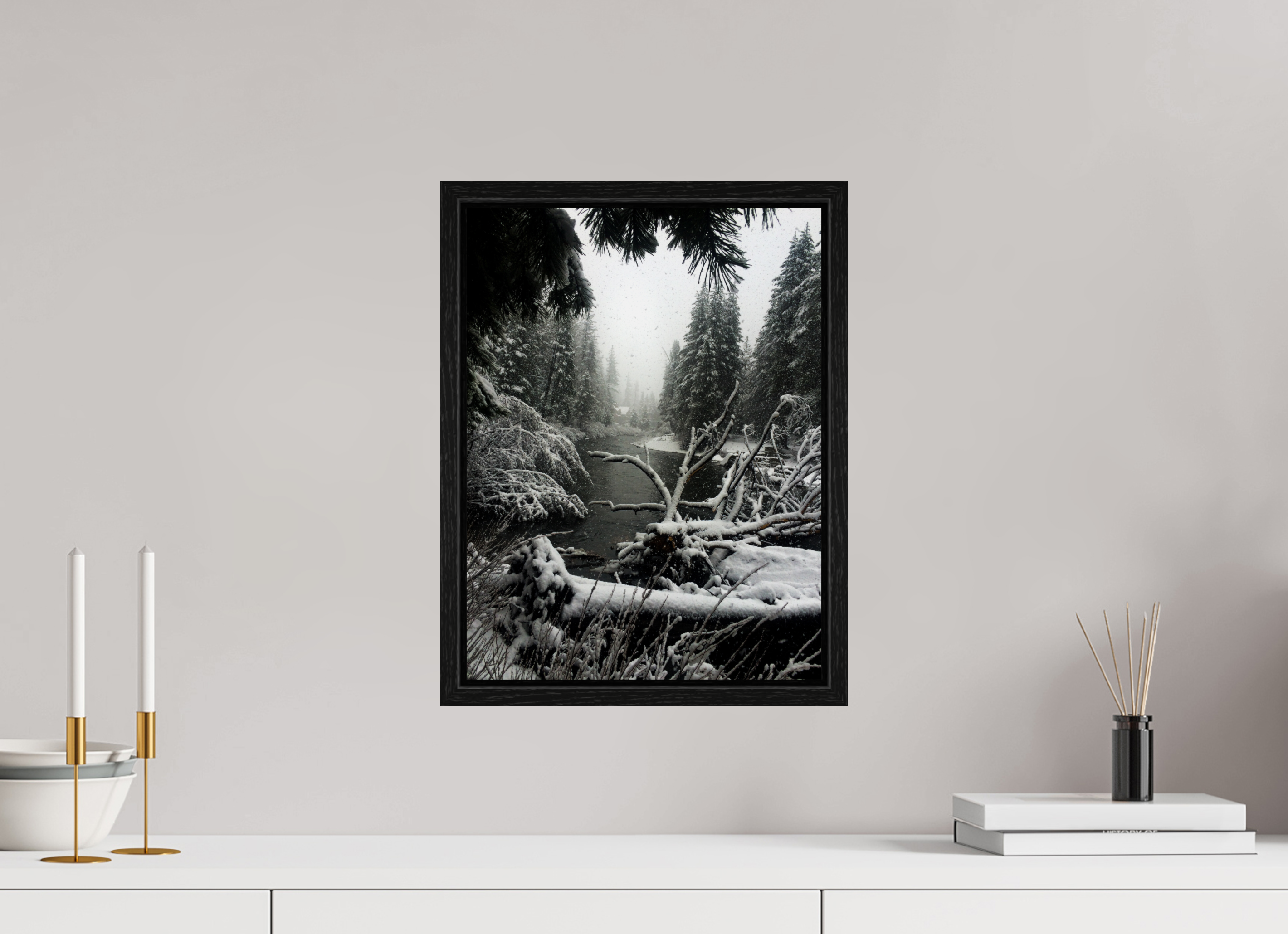 12 x 16″, Floater Frame Winter in Tahoe stream 06