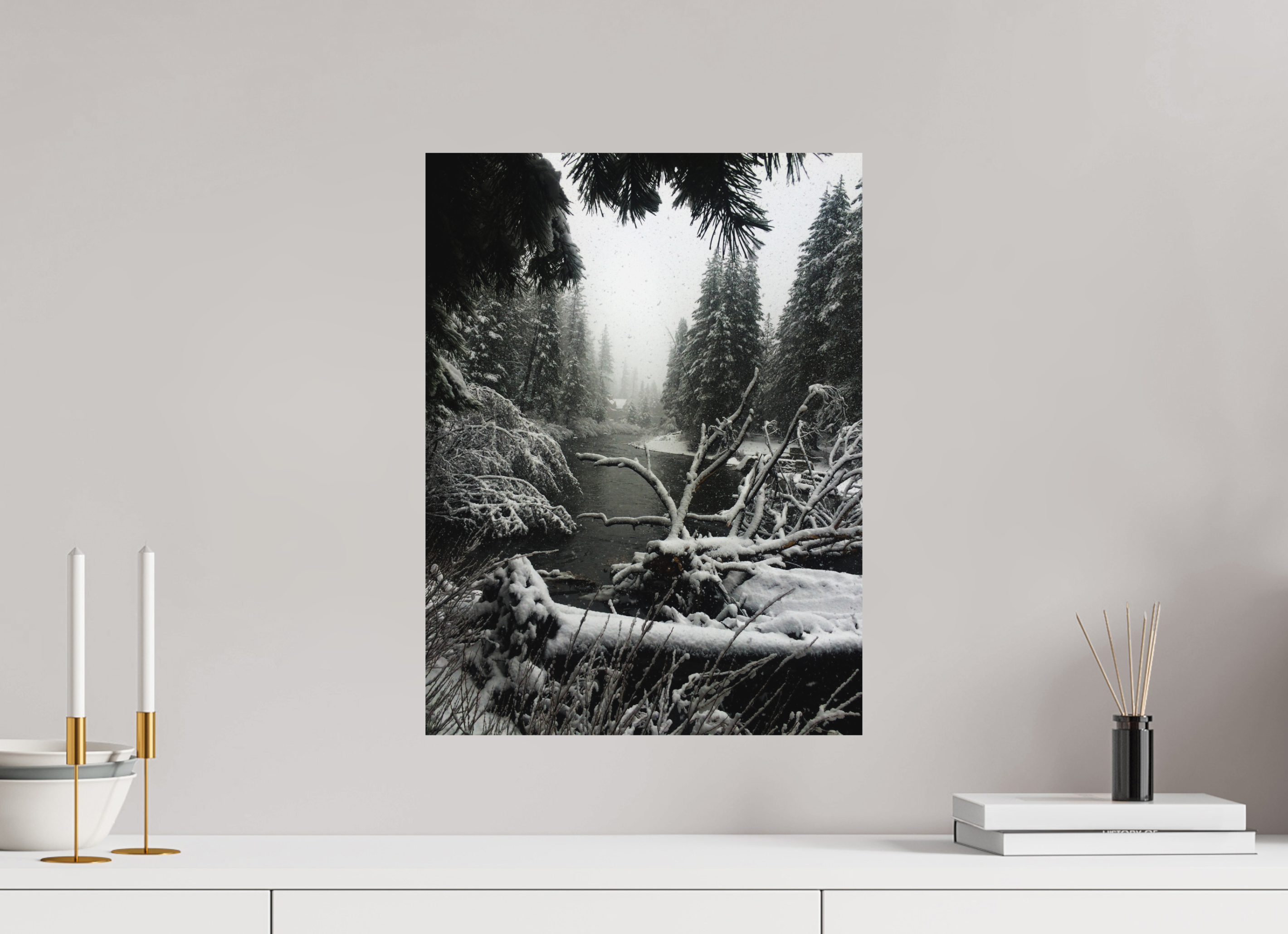 15 x 20″, Direct Print on Aluminum Dibond Winter in Tahoe stream 06