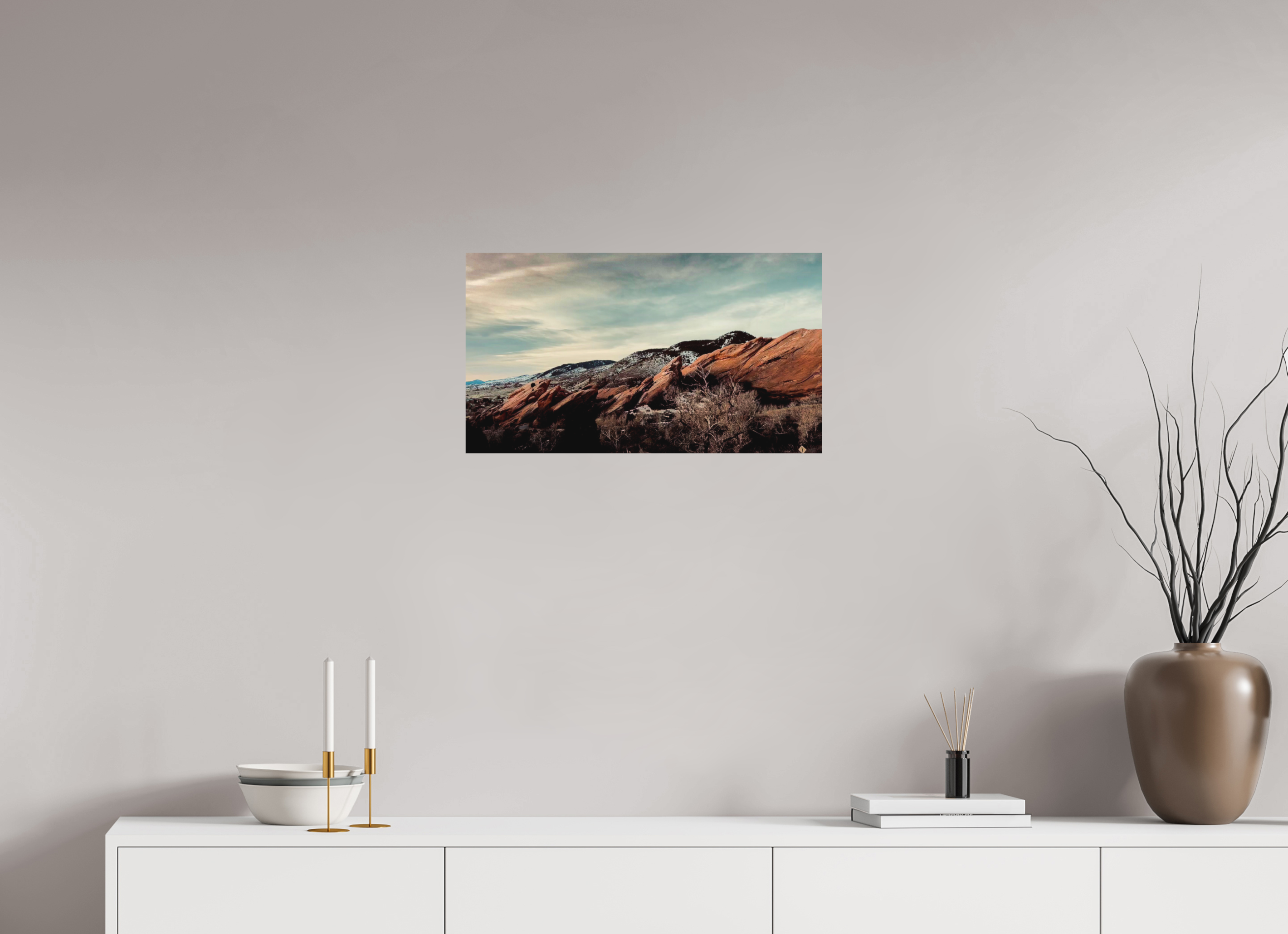 24 x 13.5″, Direct Print on Aluminum Dibond Red Rocks at dawn 03
