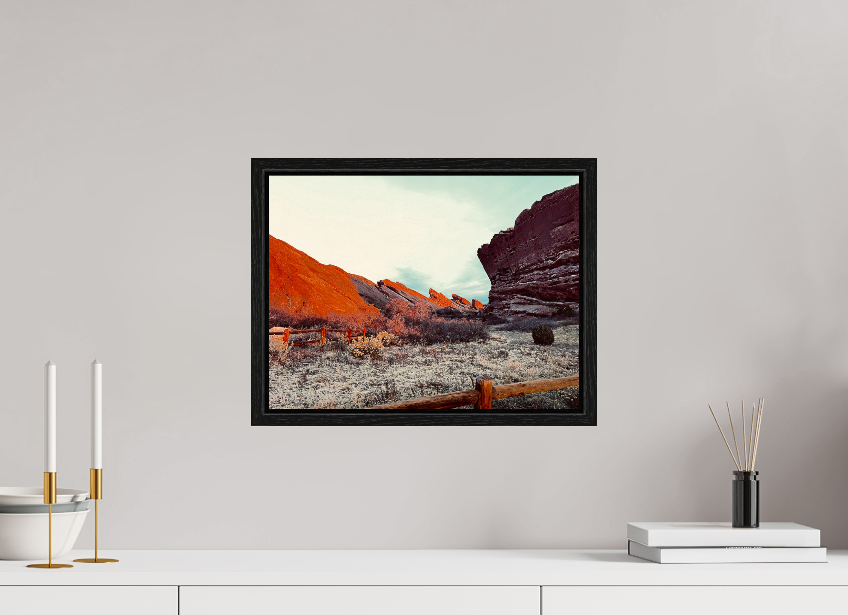 16 x 12″, Floater Frame Red Rocks at dawn 05