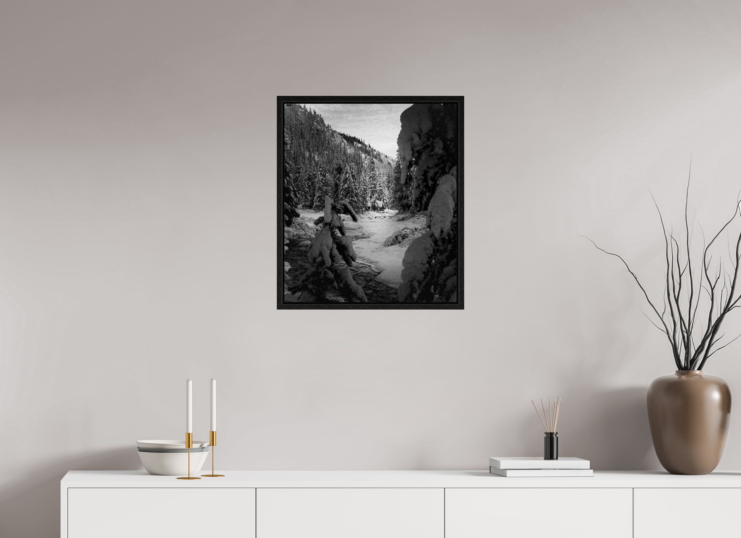 20 x 23″, Floater Frame Winter in Tahoe stream 03
