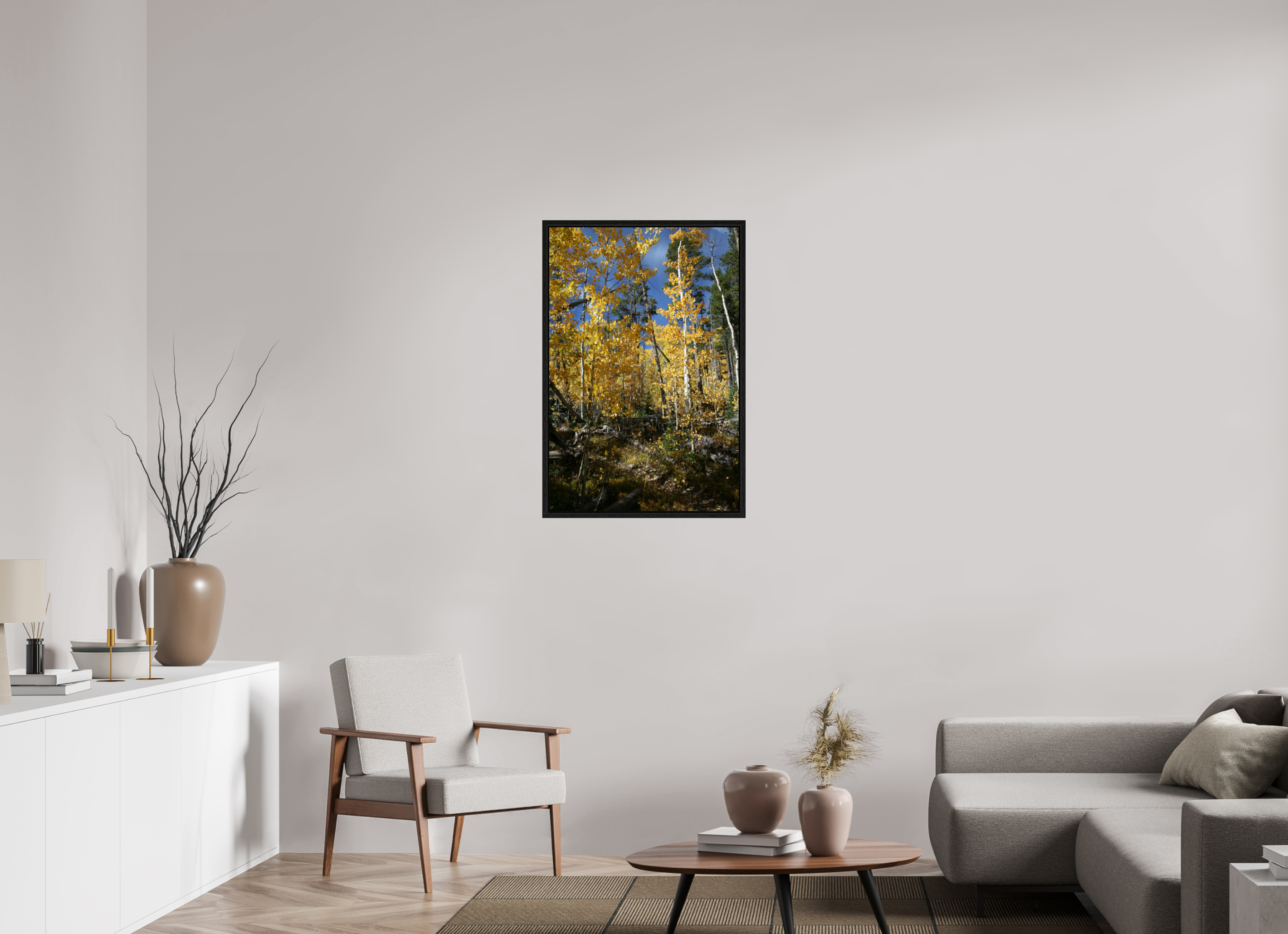 24 x 36″, Floater Frame Fall Aspens 02 - Vertical image
