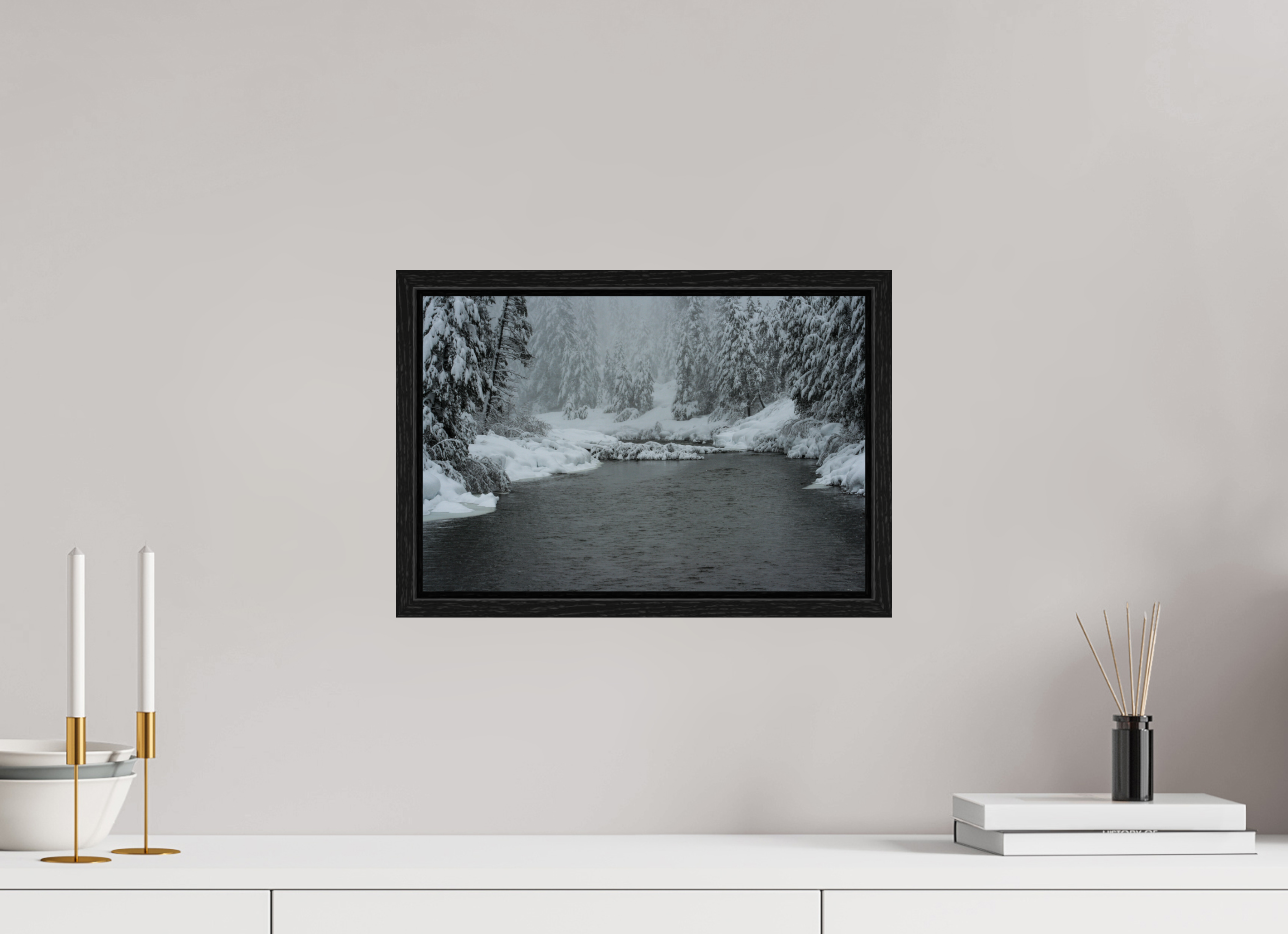 15 x 10″, Floater Frame Winter in Tahoe stream 09