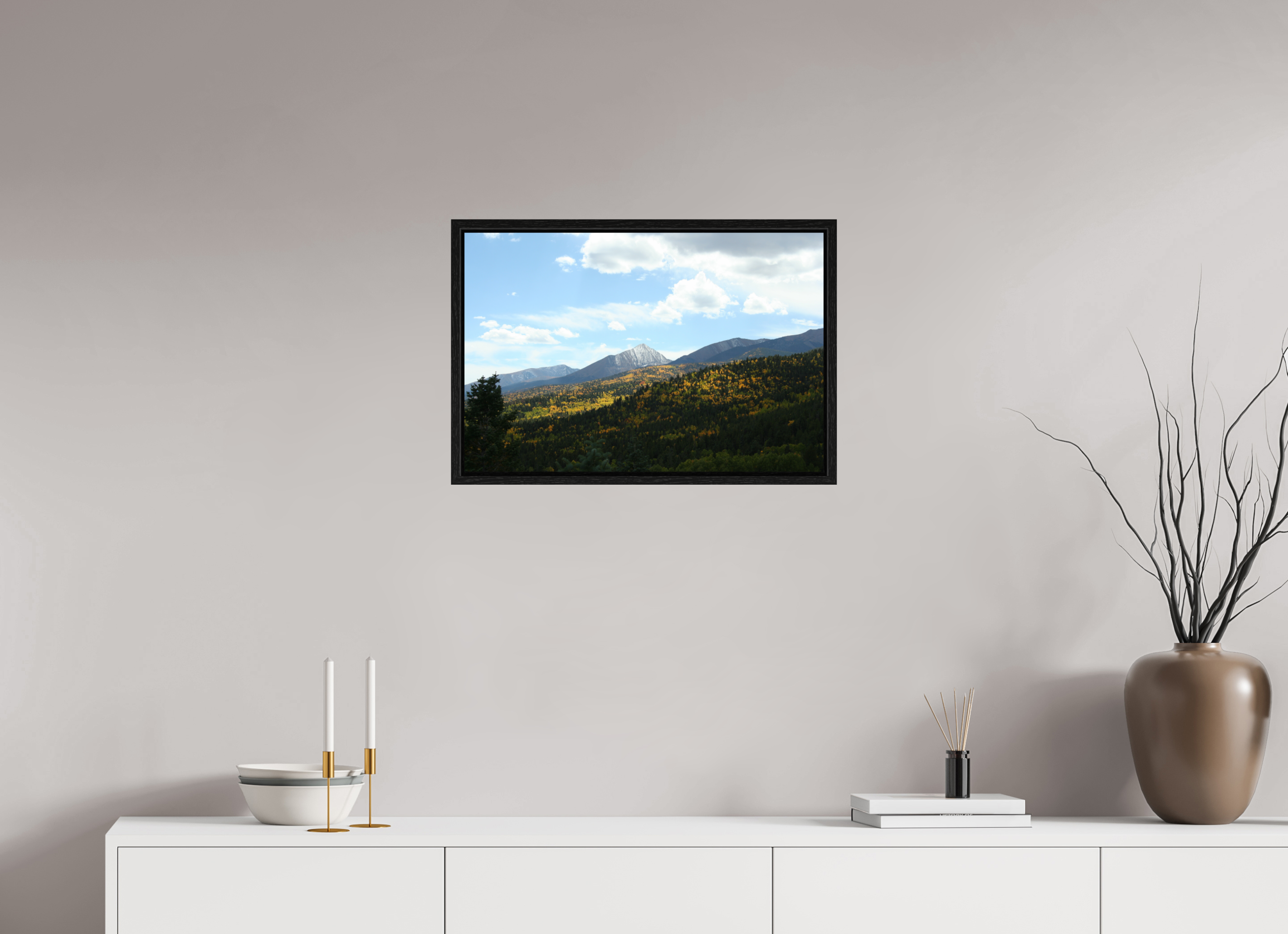 24 x 16″, Floater Frame San de Cristo Mountains, Colorado in the Fall