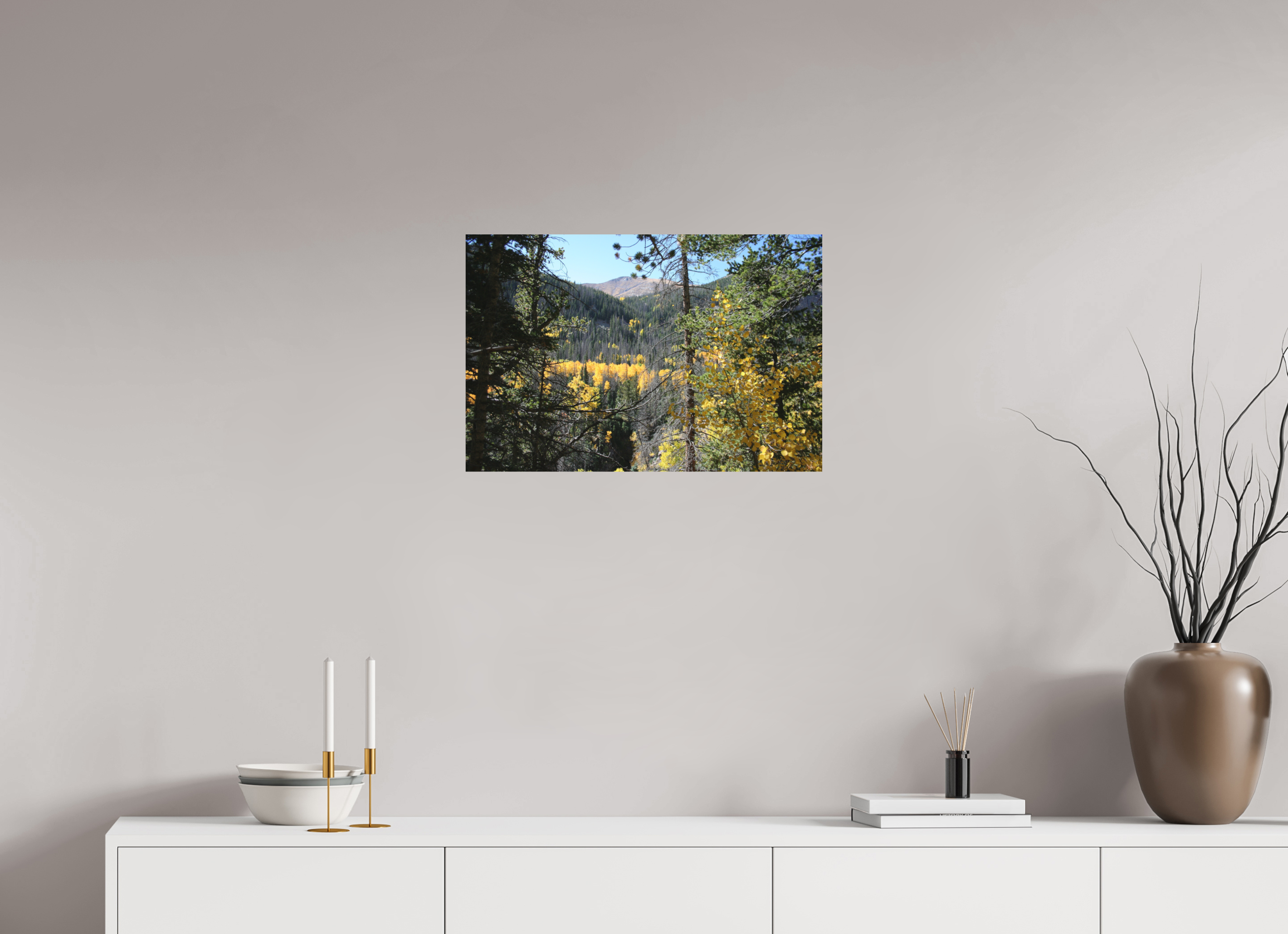 24 x 16″, Direct Print on Aluminum Dibond Mountain Valley in Fall 02