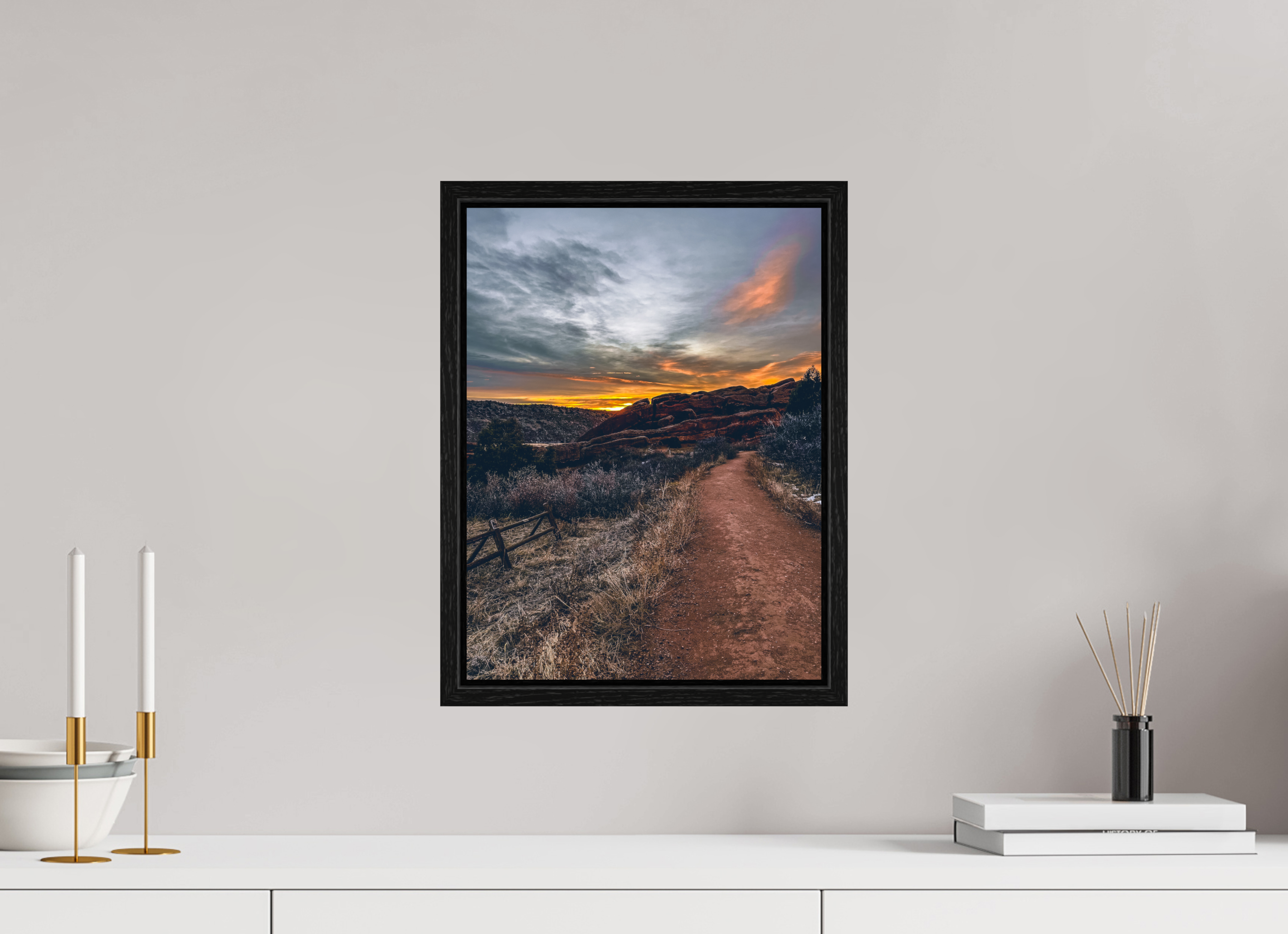 12 x 16″, Floater Frame Red Rocks at dawn 07