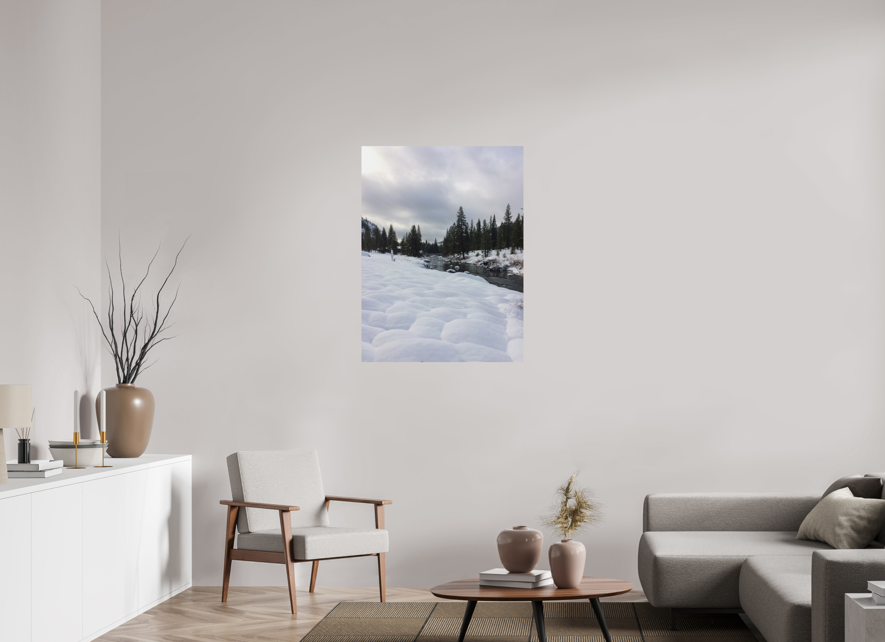 30 x 40″, Direct Print on Aluminum Dibond Winter in Tahoe stream 01