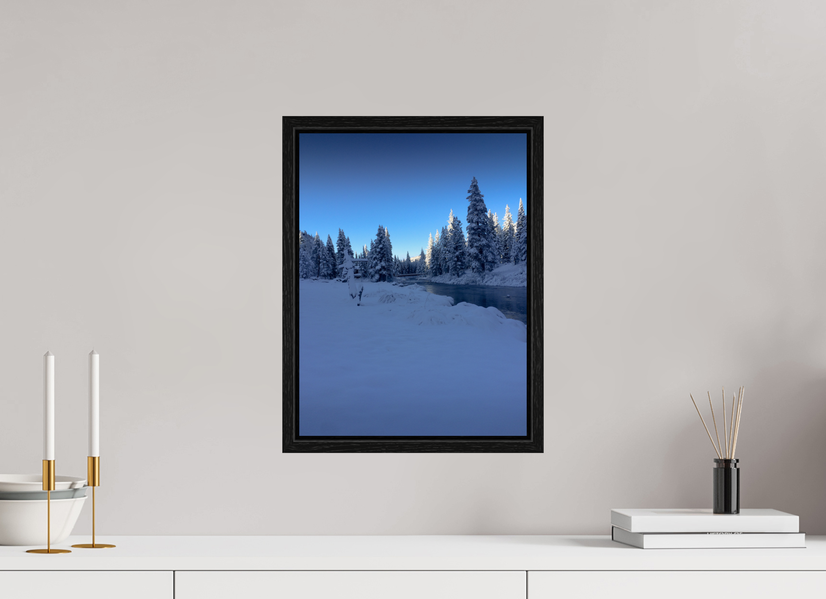 12 x 16″, Floater Frame Winter in Tahoe stream 04
