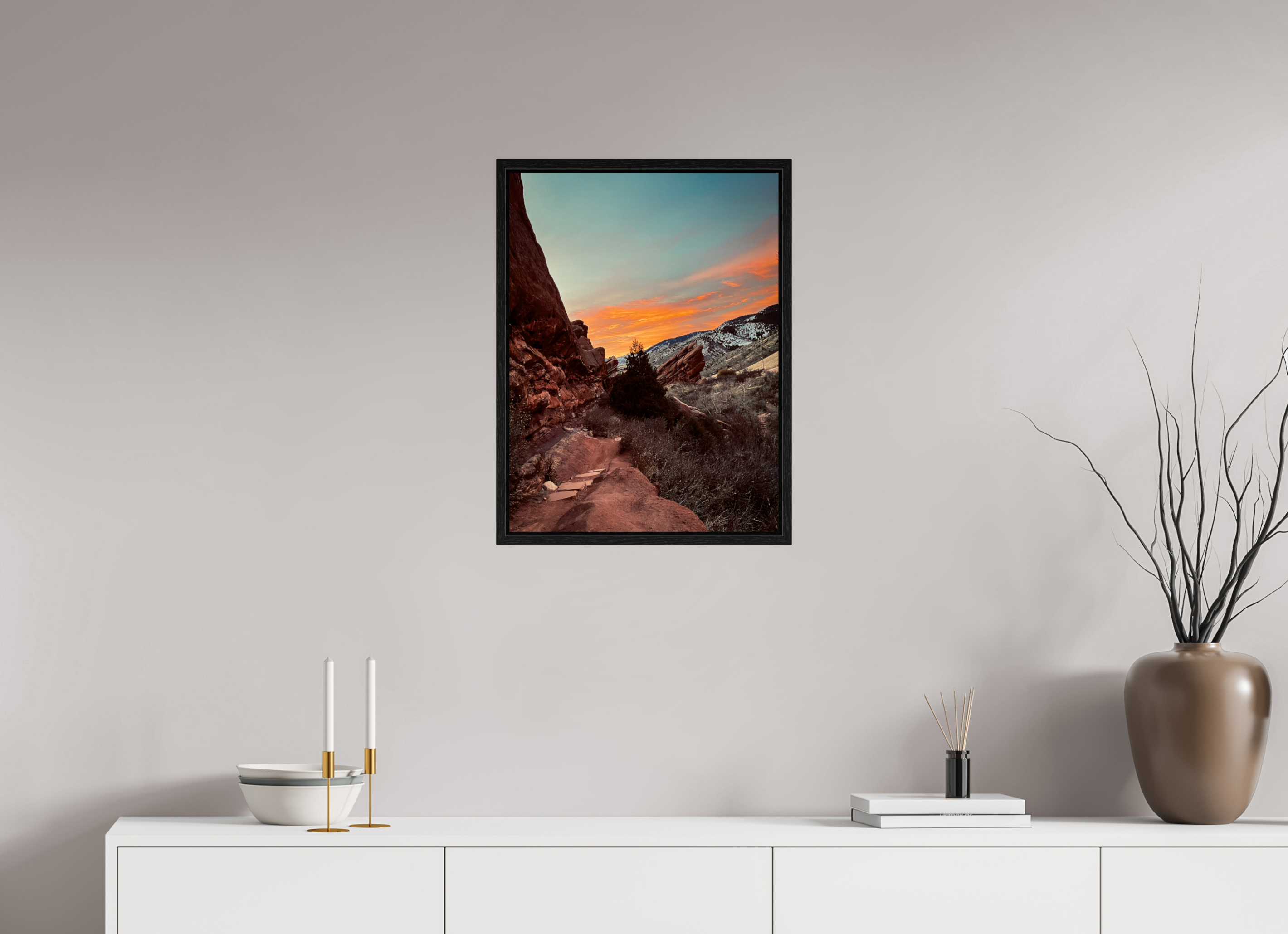 18 x 24″, Floater Frame Red Rocks at dawn 06