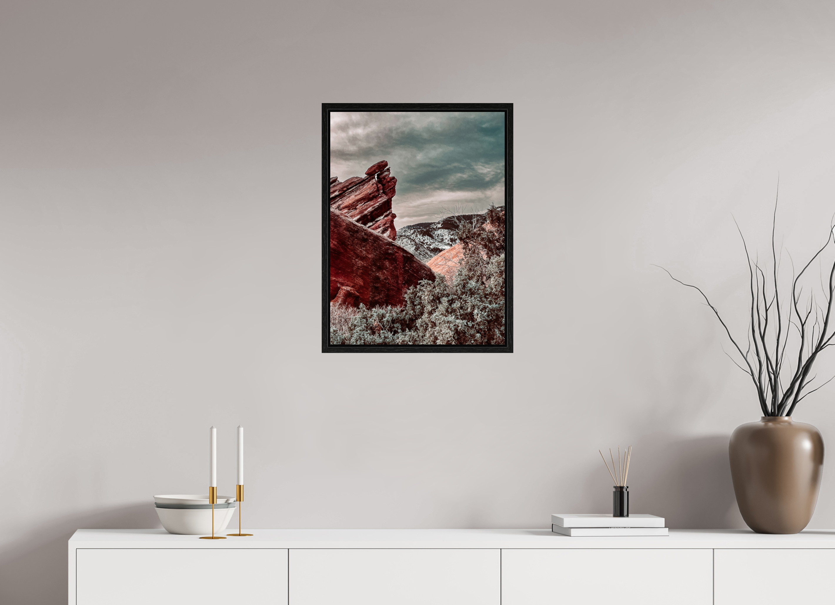 18 x 24″, Floater Frame Red Rocks at dawn 01