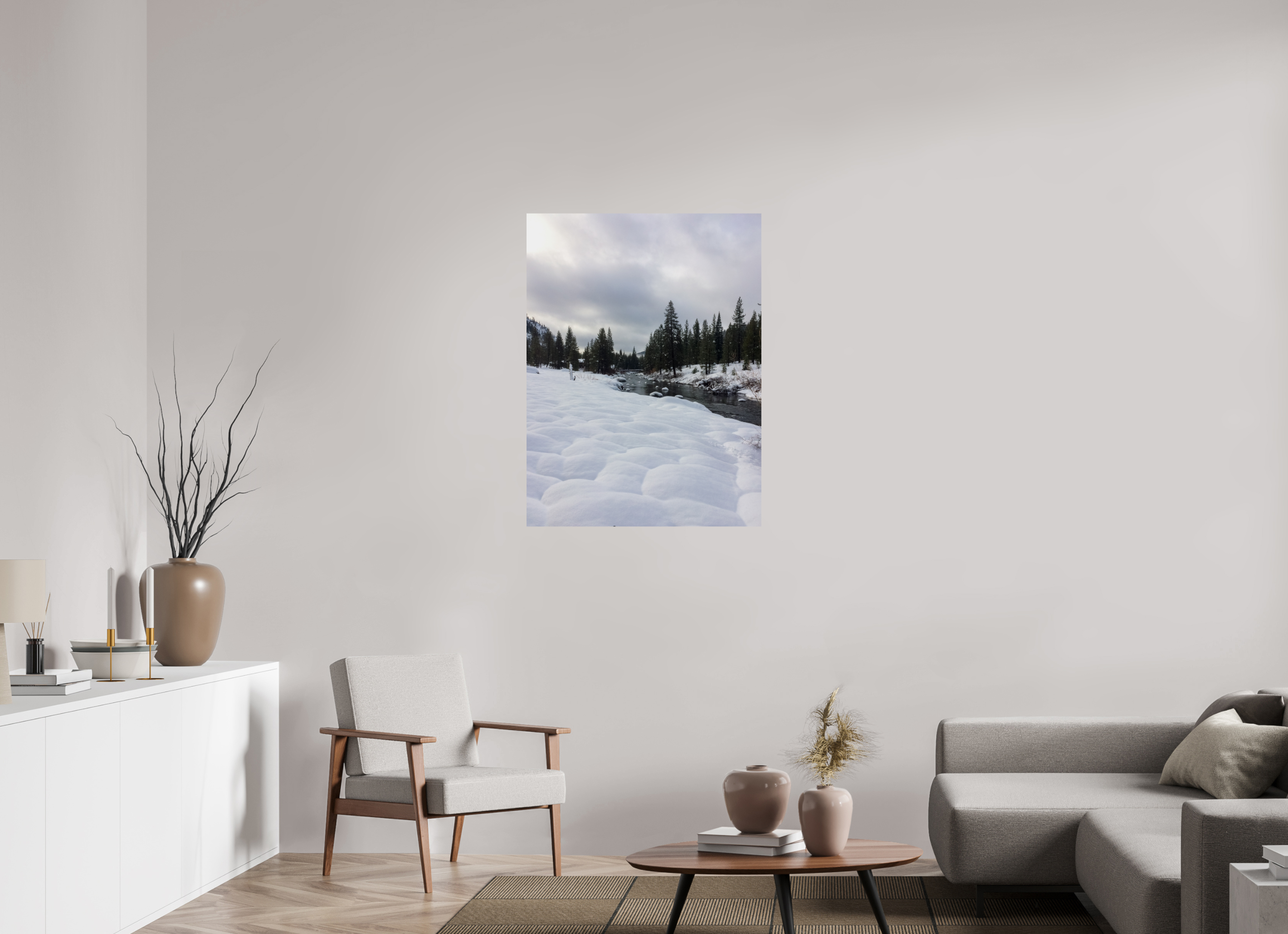 30 x 40″, Photo Print with Protective Lamination Winter in Tahoe stream 01