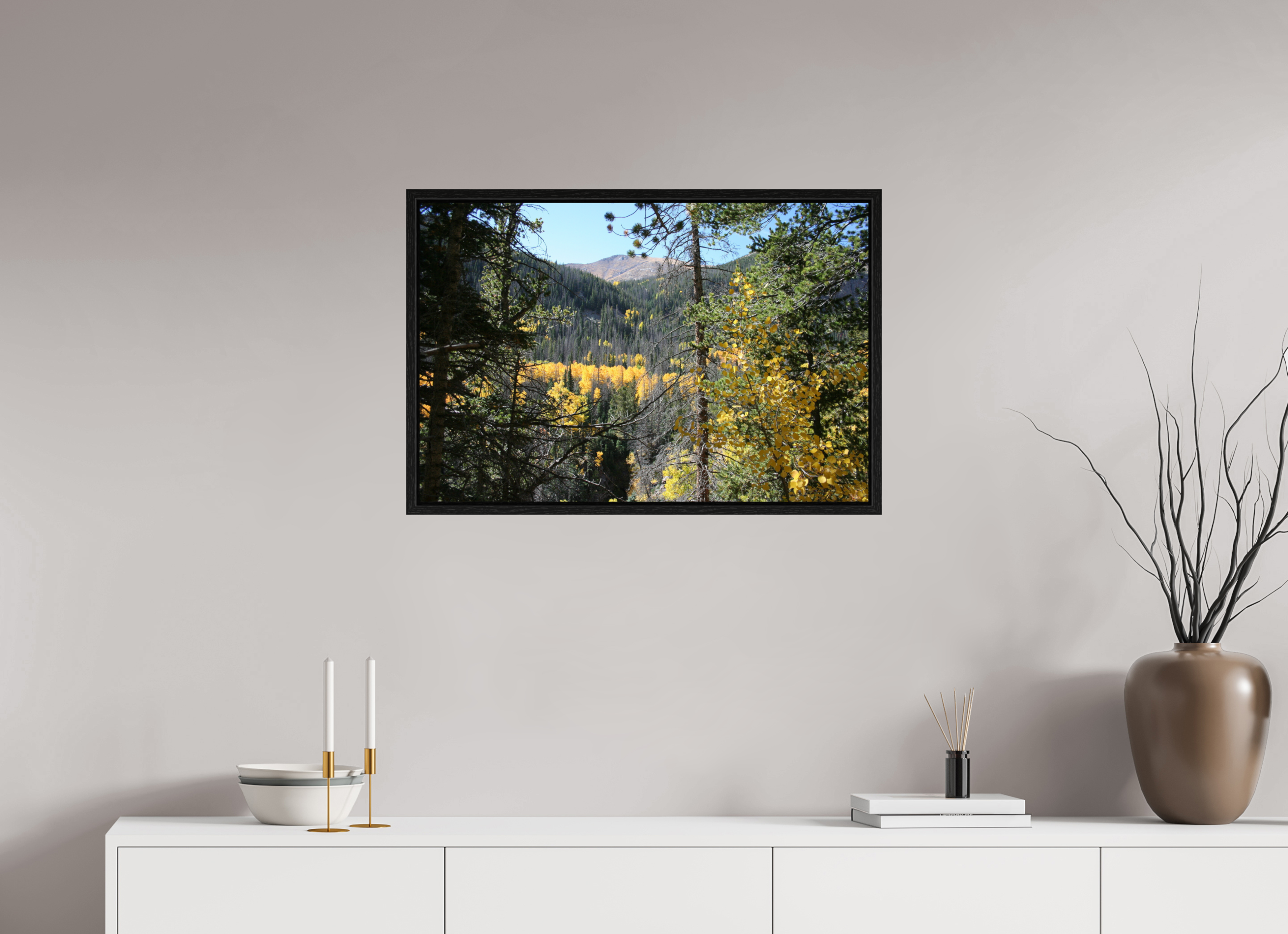 30 x 20″, Floater Frame Mountain Valley in Fall 02