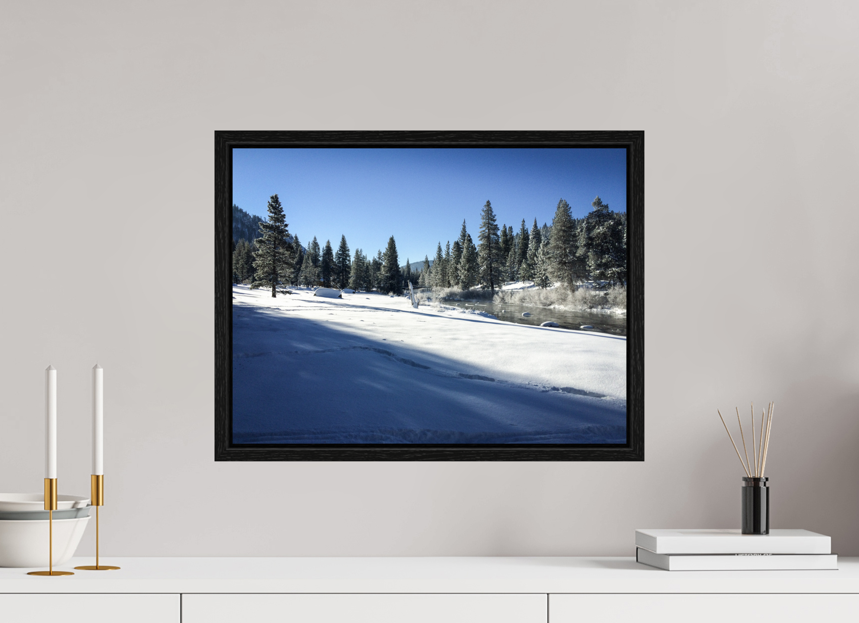 20 x 15″, Floater Frame Winter in Tahoe Stream 07