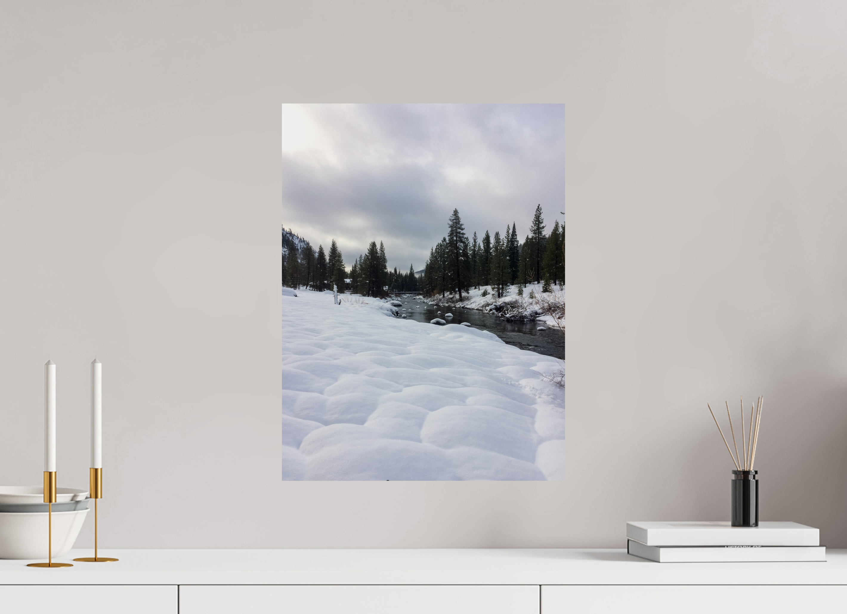 15 x 20″, Photo Print with Protective Lamination Winter in Tahoe stream 01