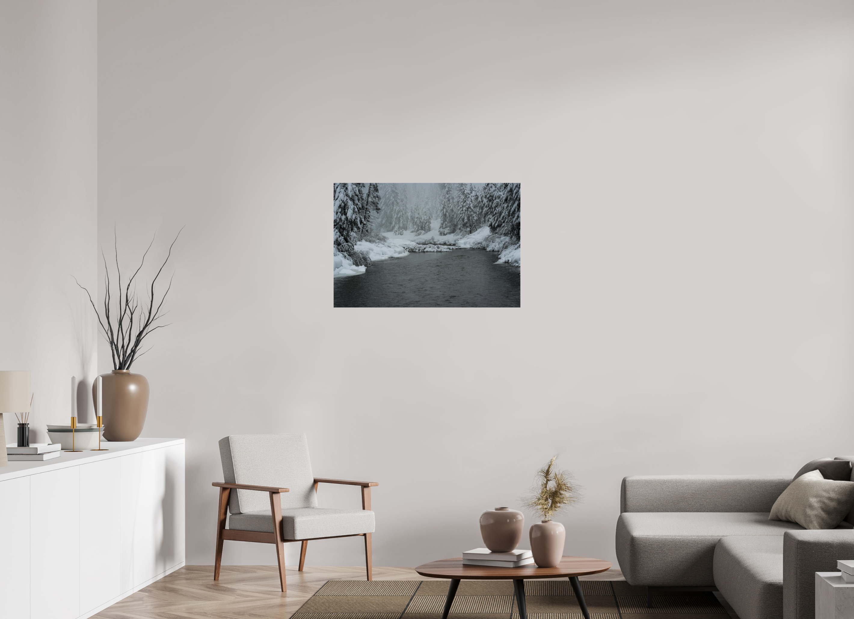36 x 24″, Photo Print with Protective Lamination Winter in Tahoe stream 09