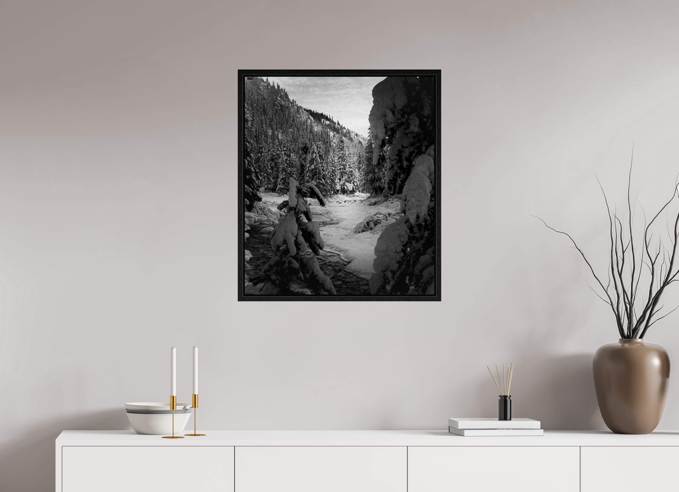 24 x 27.6″, Floater Frame Winter in Tahoe stream 03